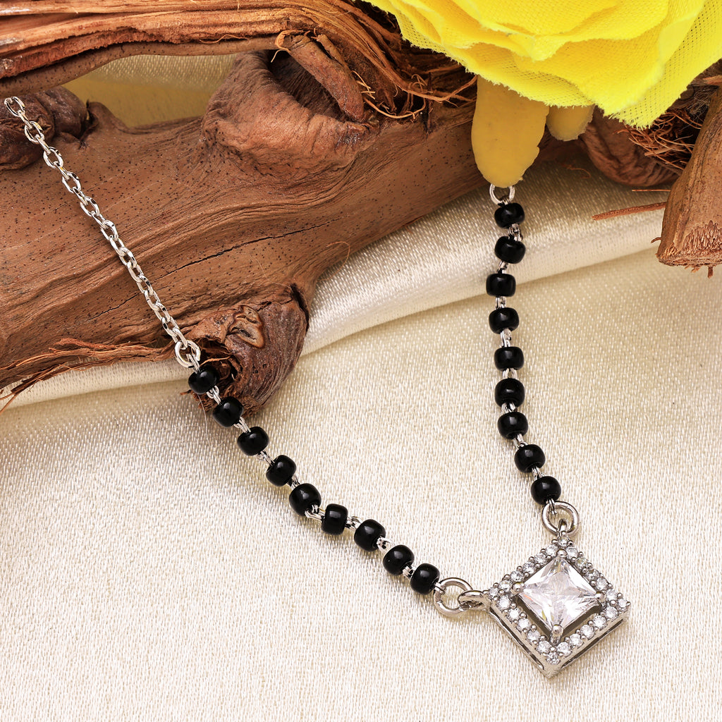 925 Sterling Silver Mangalsutra Chain |Black Beads Necklace