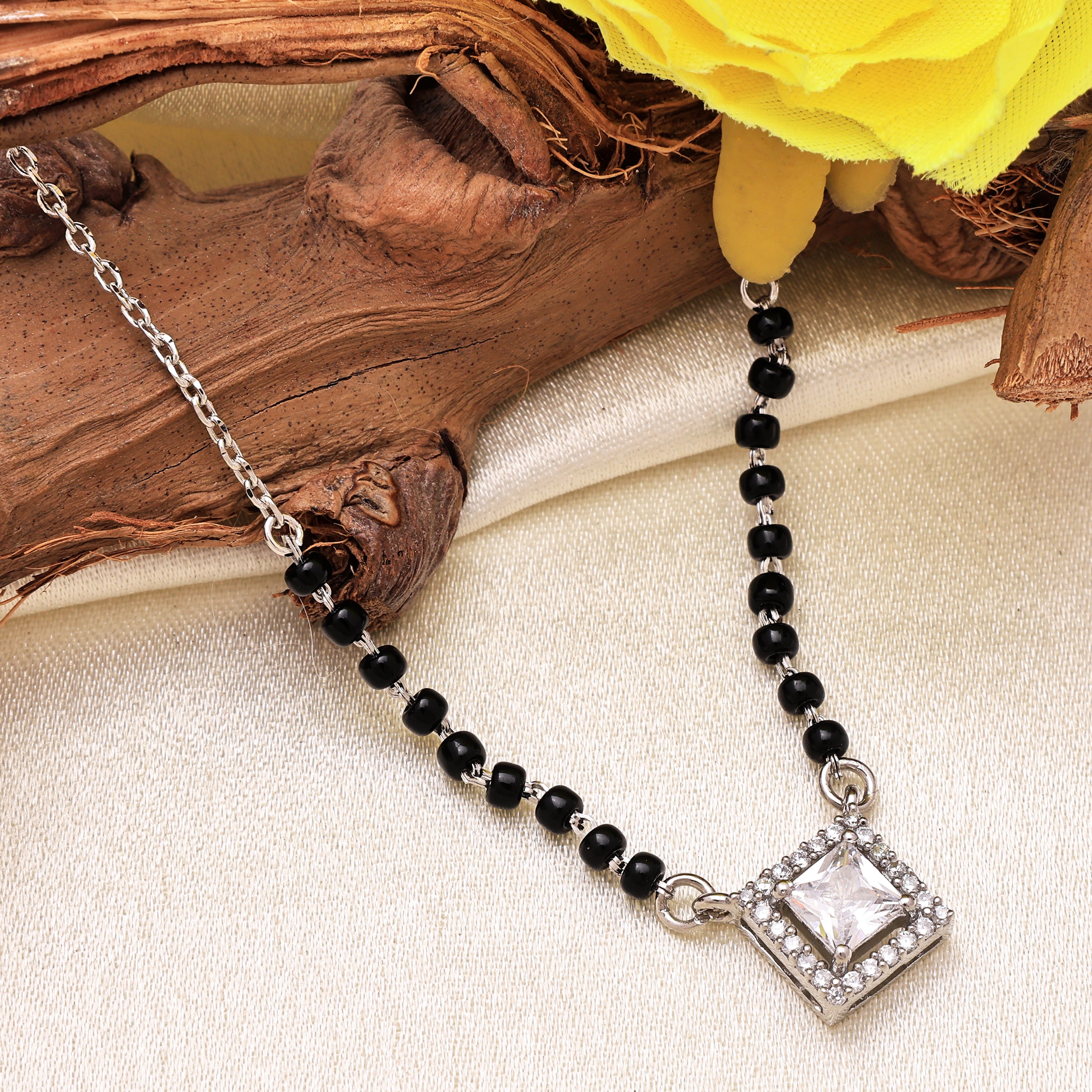 925 Sterling Silver Mangalsutra Chain |Black Beads Necklace