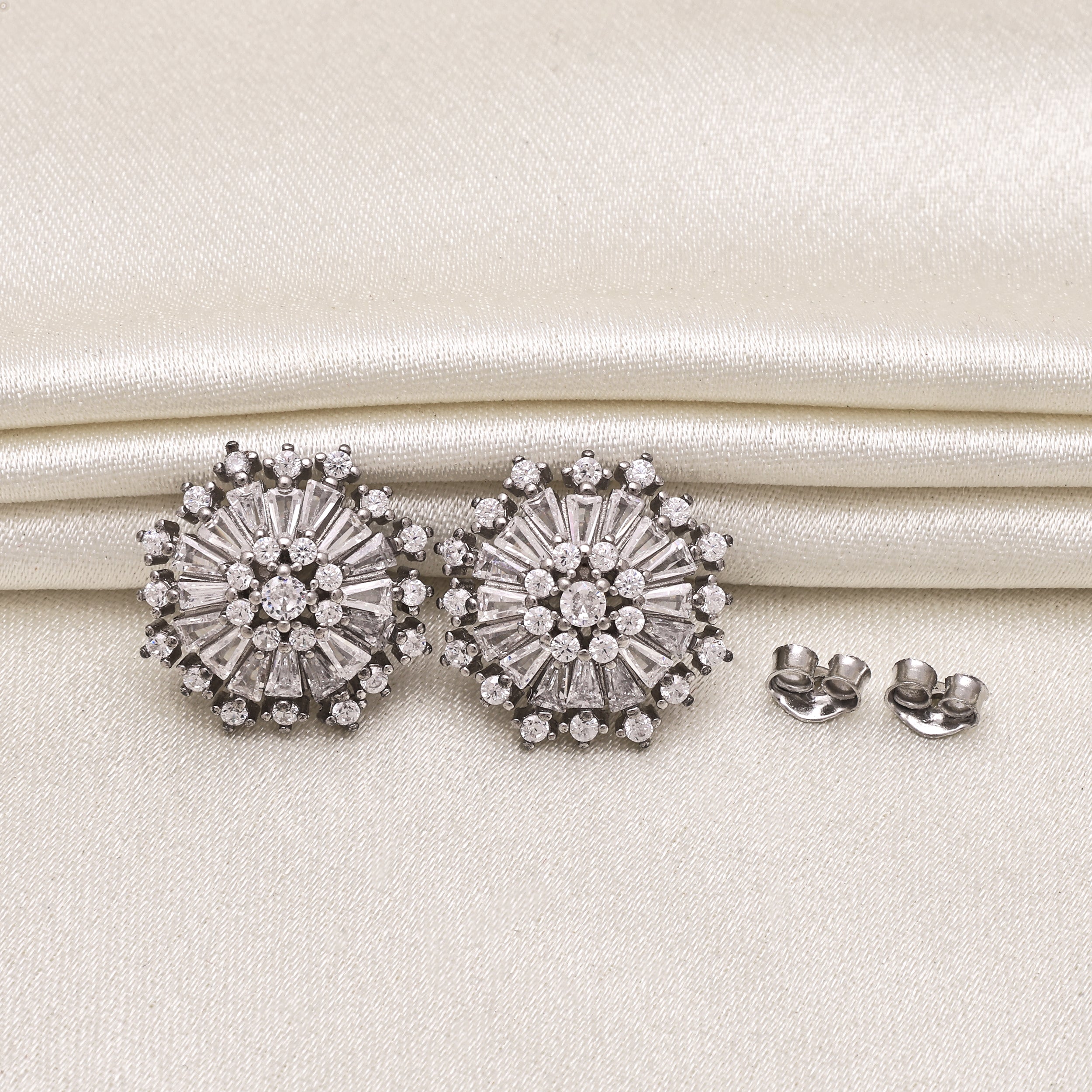 Radiant Burst Stud Earrings In 925 Sterling Silver ~Statement Cluster Earring