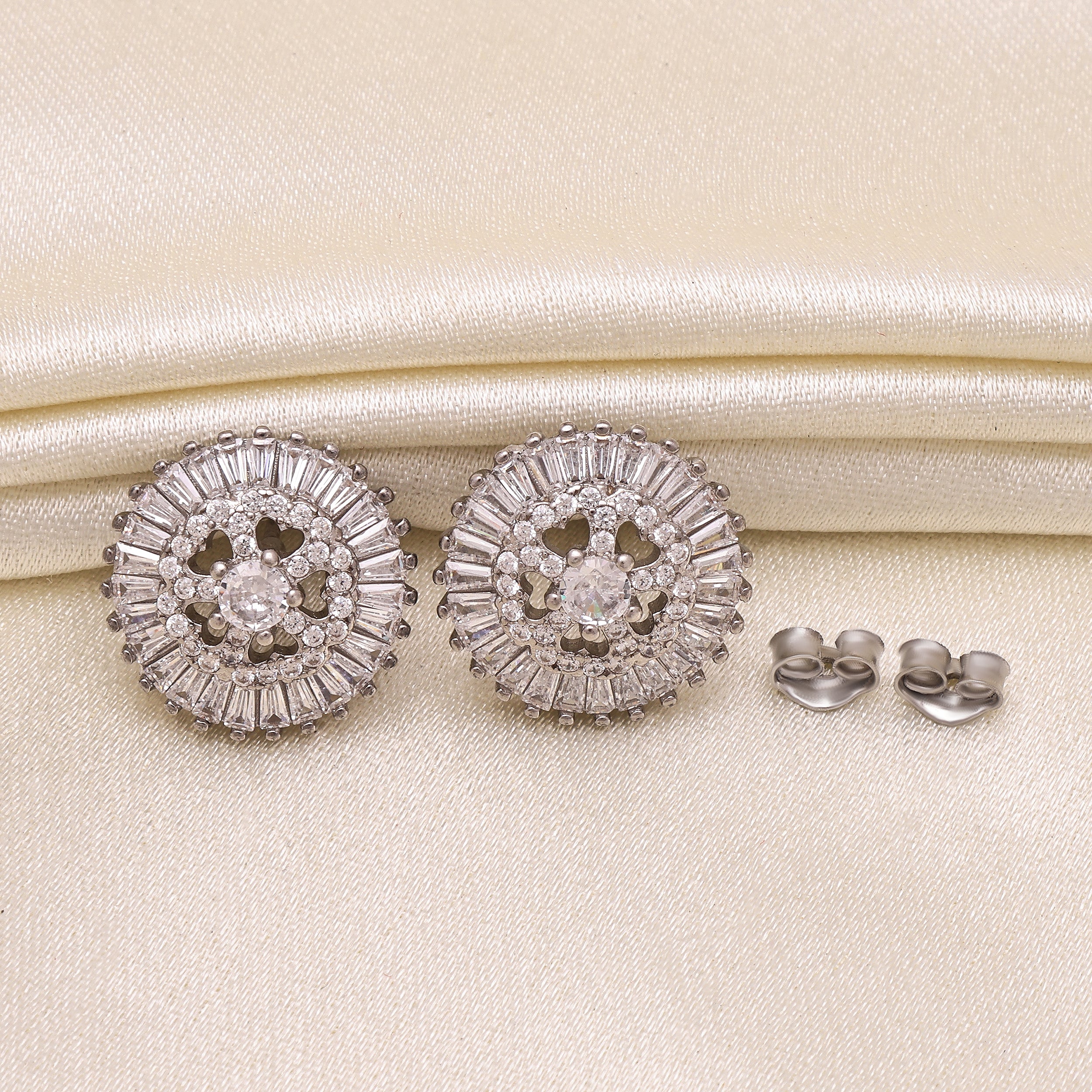 925 Sterling Silver Round Stud Earrings | Cubic Zirconia Studs Earrings