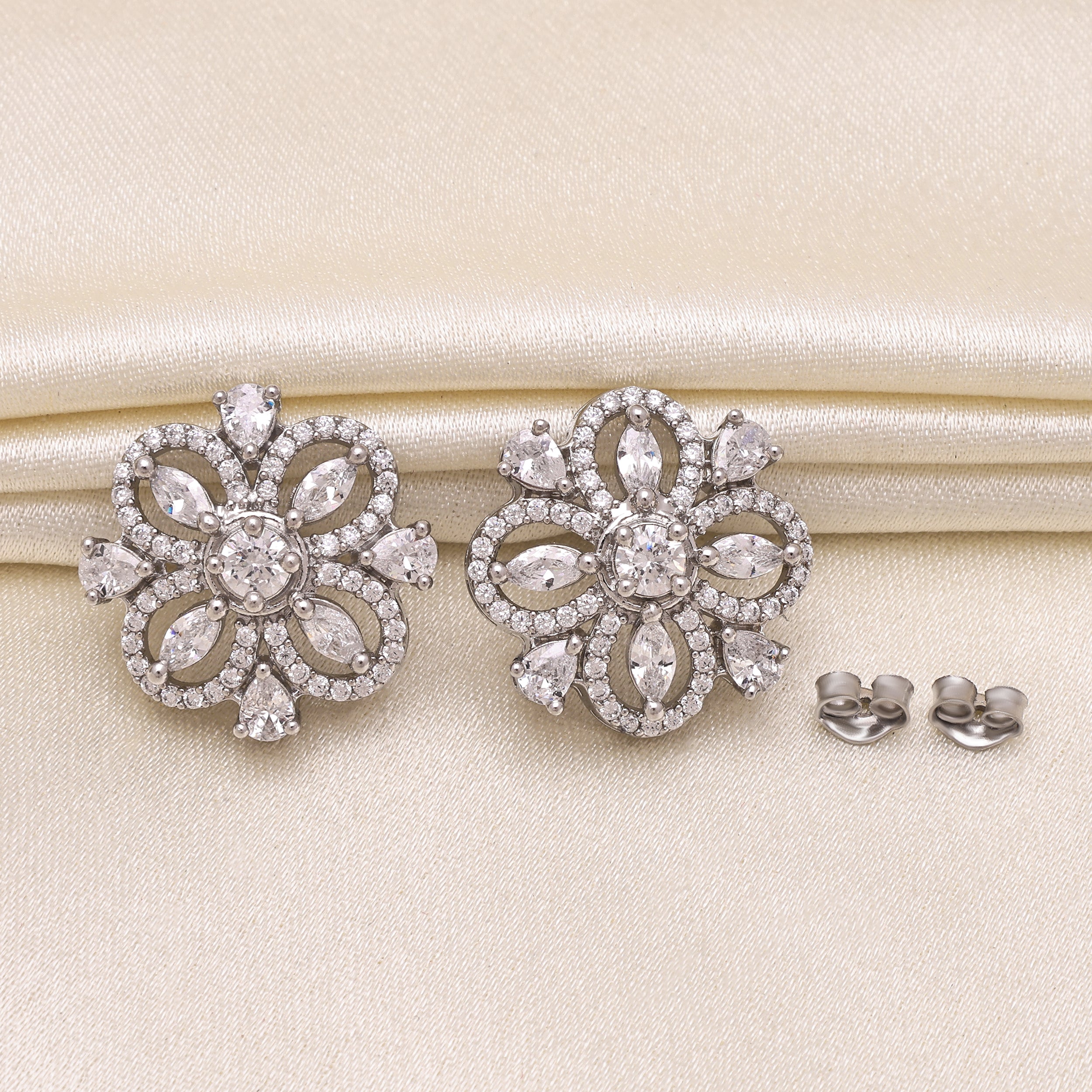 Elegant 925 Sterling Silver Cubic Zirconia Round Stud Earrings