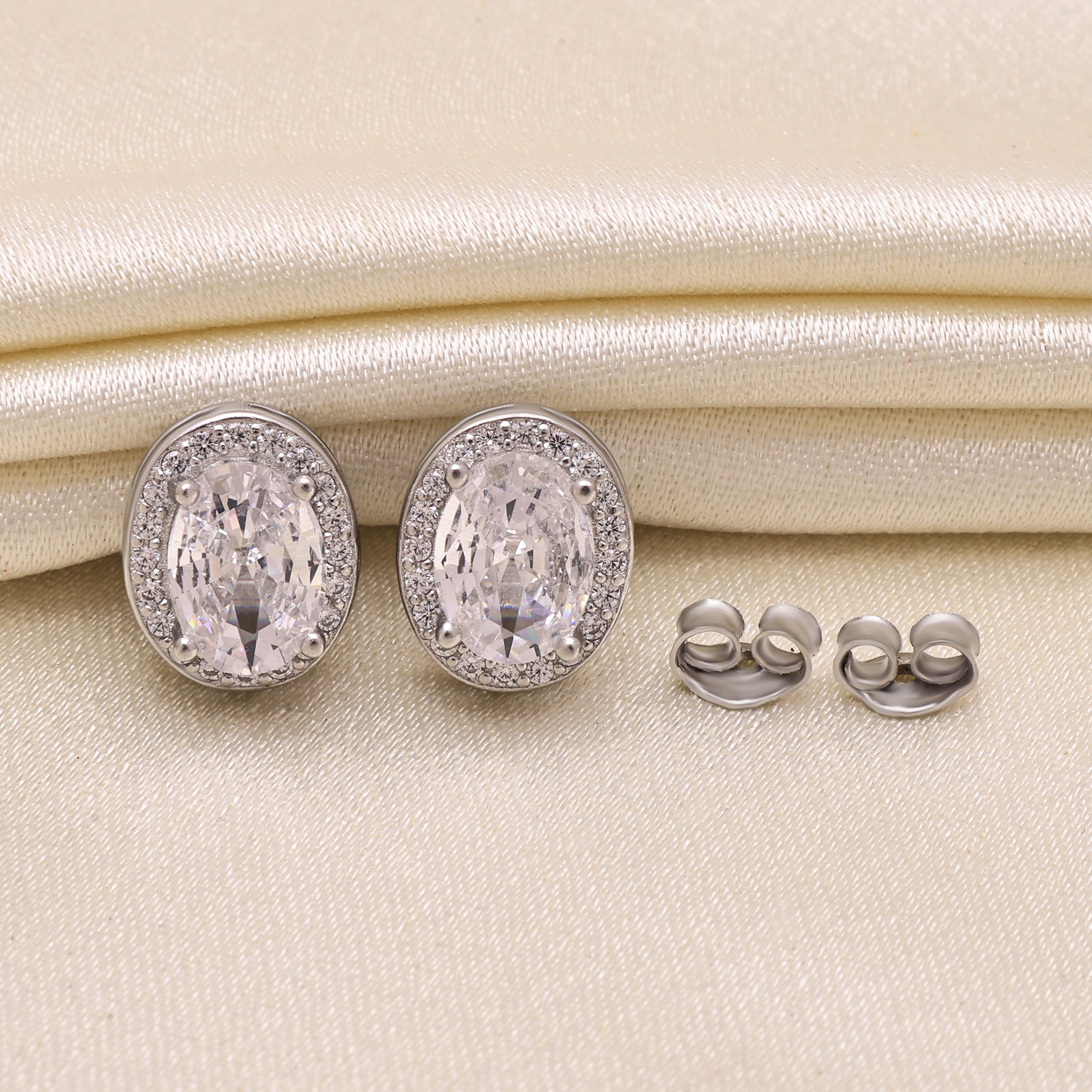 925 Sterling Silver Round Floral Stud Earrings |Cubic Zirconia Cluster Studs