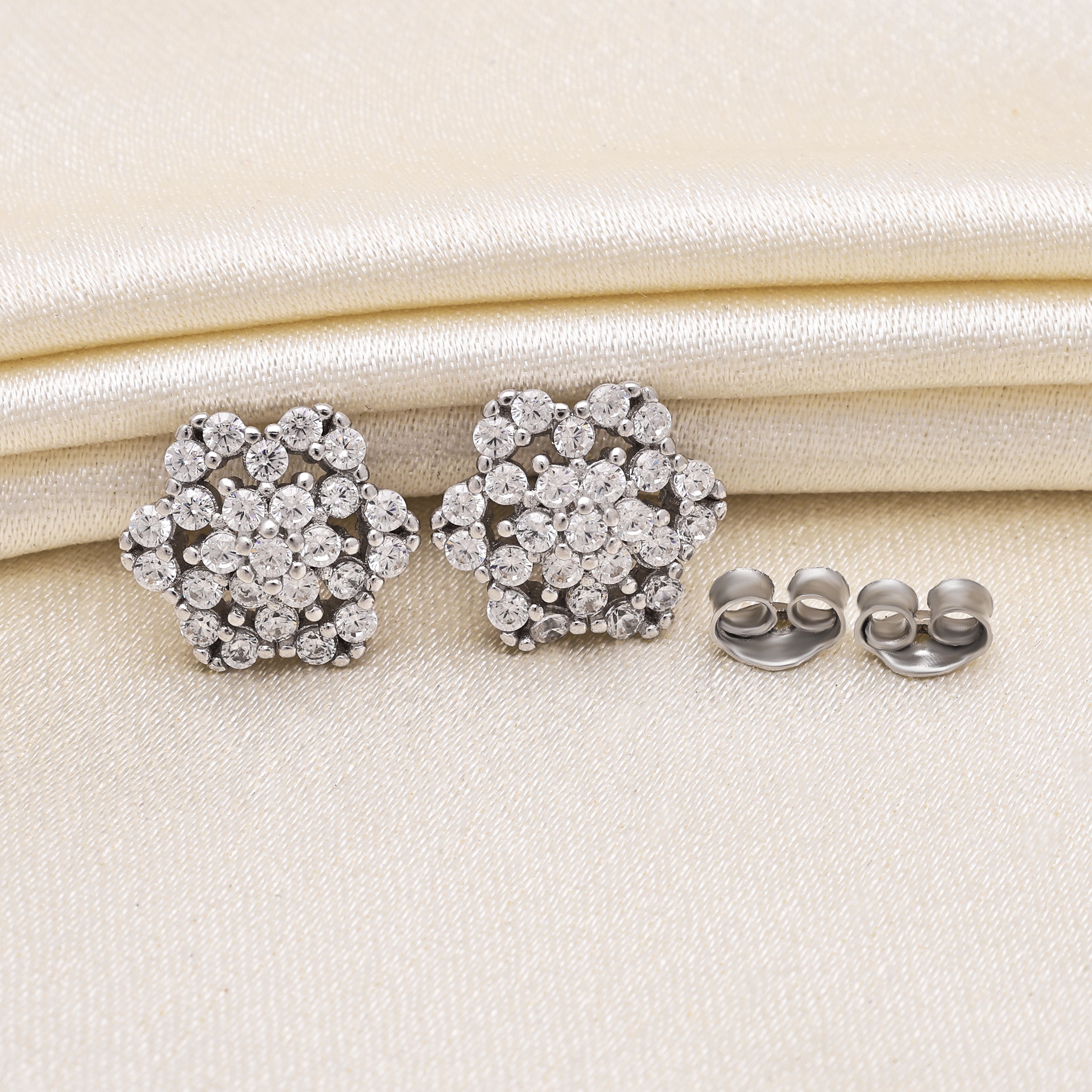 Floral Cluster Stud Earrings | 925 Sterling Silver CZ Earrings