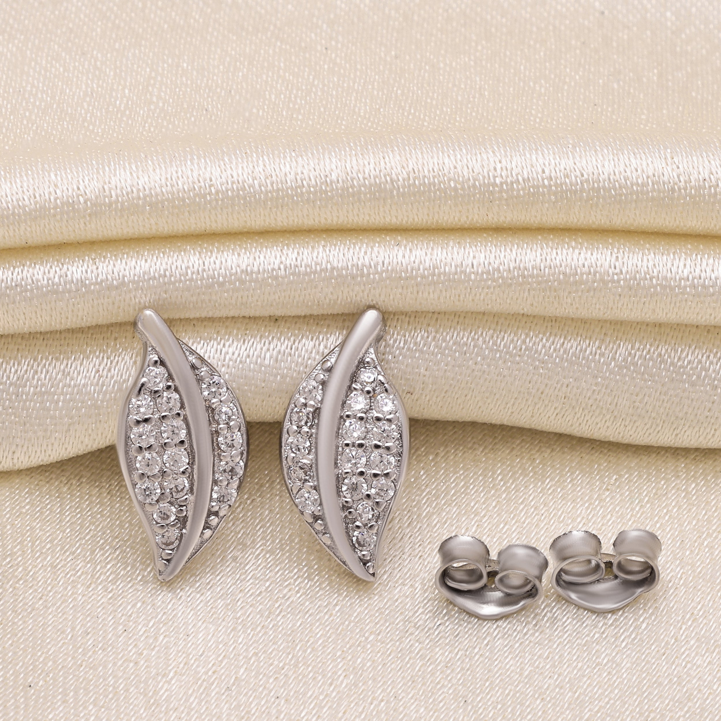 Leaf Design Sterling Silver Earrings |925 Silver with Sparkling Cubic Zirconia