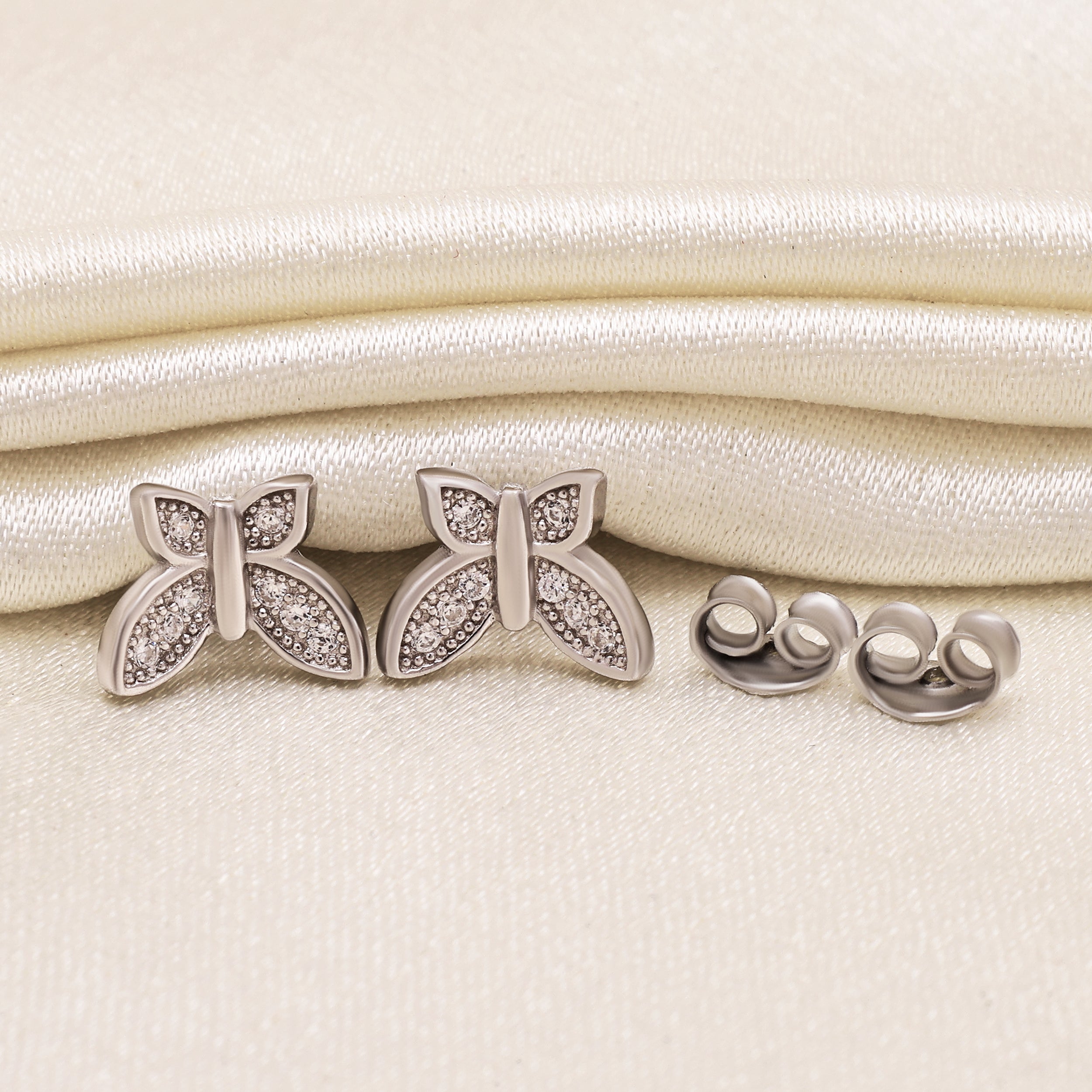 Butterfly Stud Earrings | 925 Sterling Silver CZ Earrings | Cute Studs