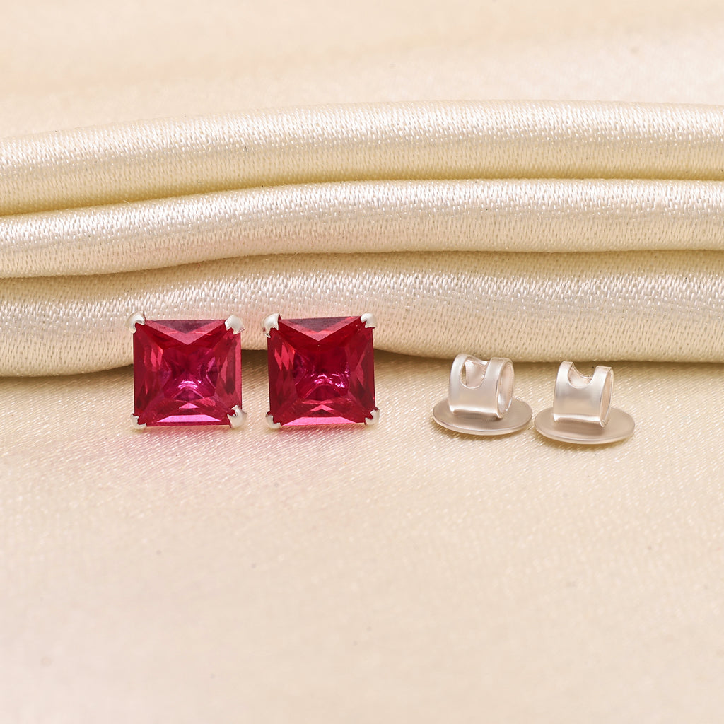 925 Sterling Silver Cubic Zirconia Earrings | Square Princess Cut Studs
