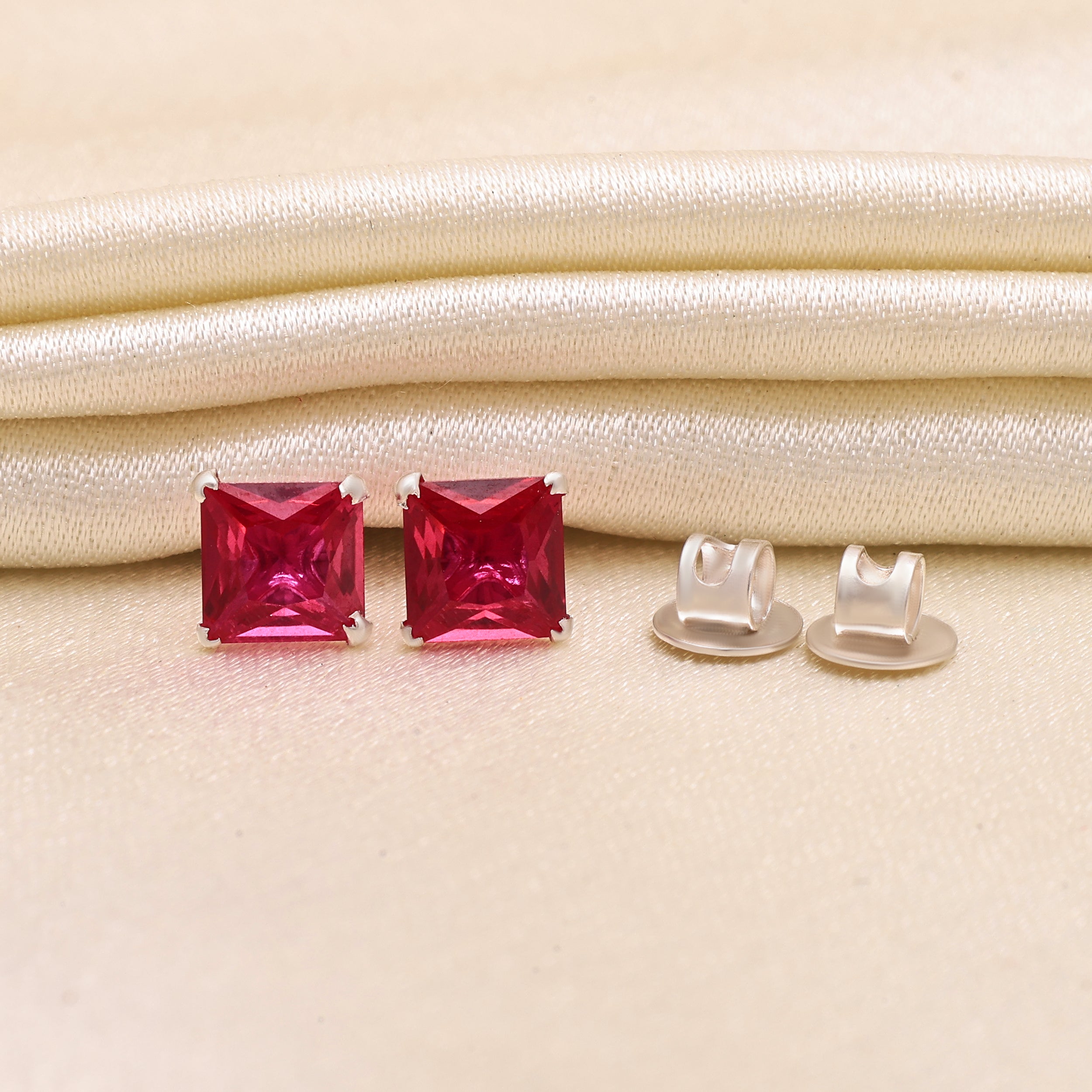 925 Sterling Silver Cubic Zirconia Earrings | Square Princess Cut Studs