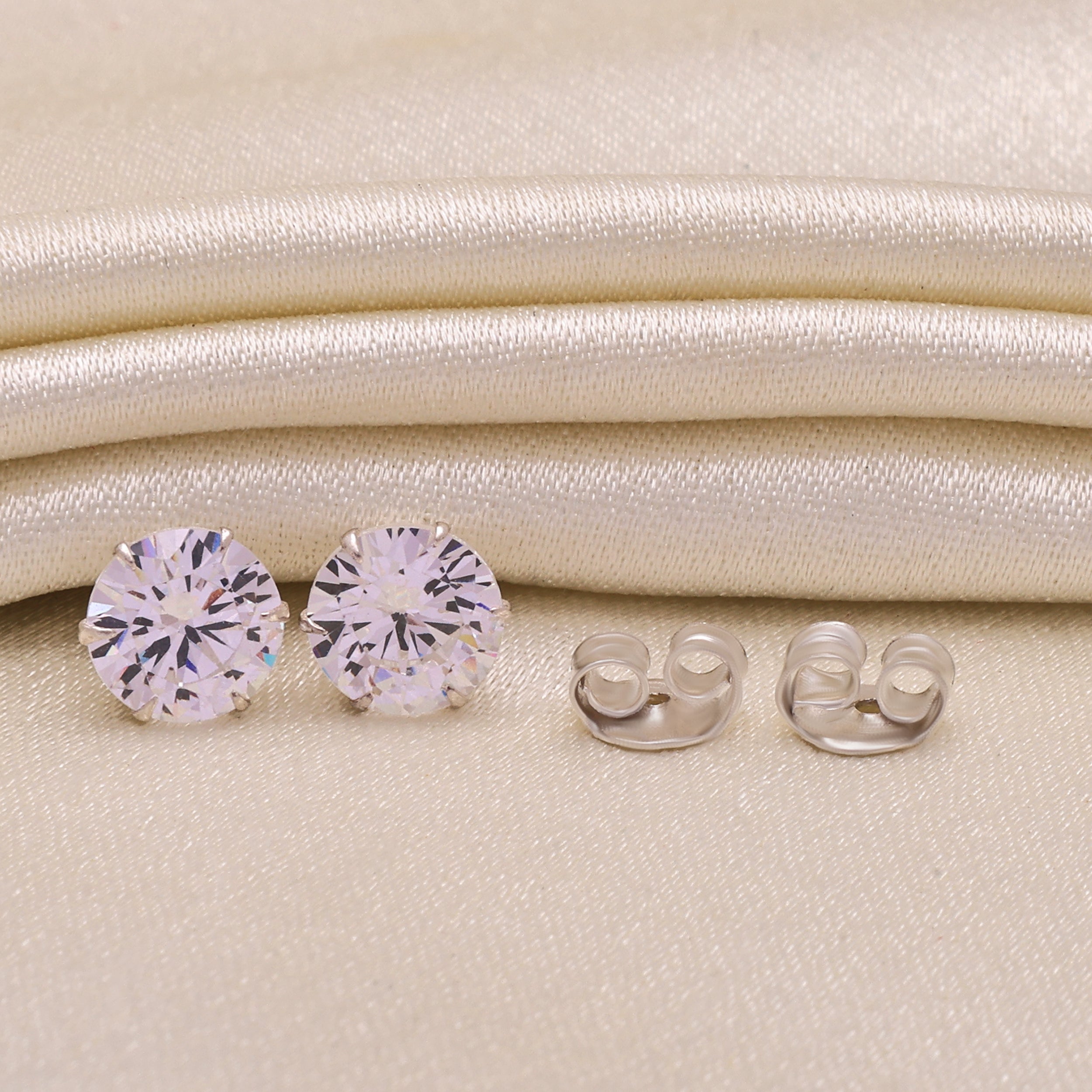 925 Sterling Silver Round Cubic Zirconia Stud Earrings | CZ Solitaire Earrings