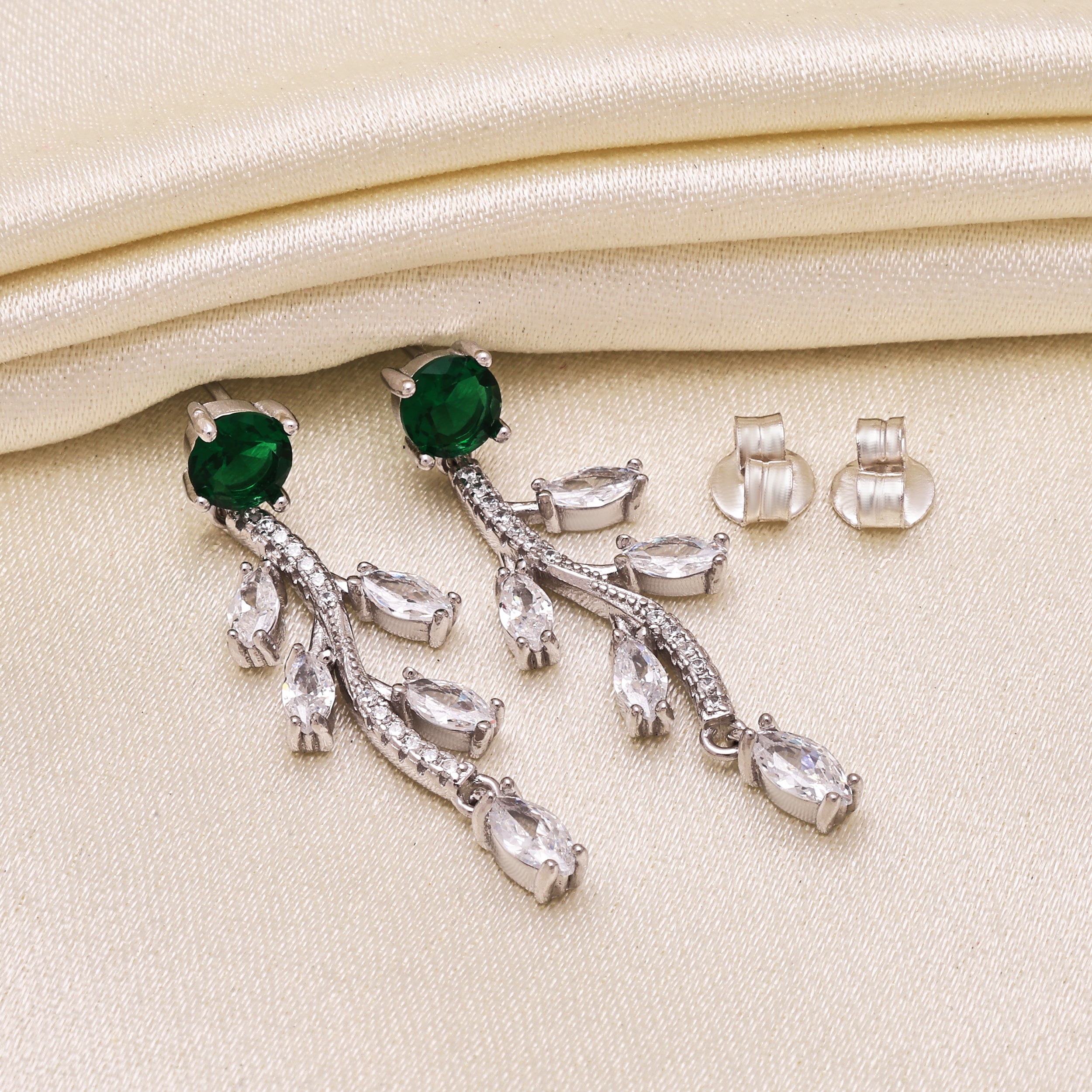 Green & White Cubic Zirconia Earrings |925 Sterling Silver | Fine Earring