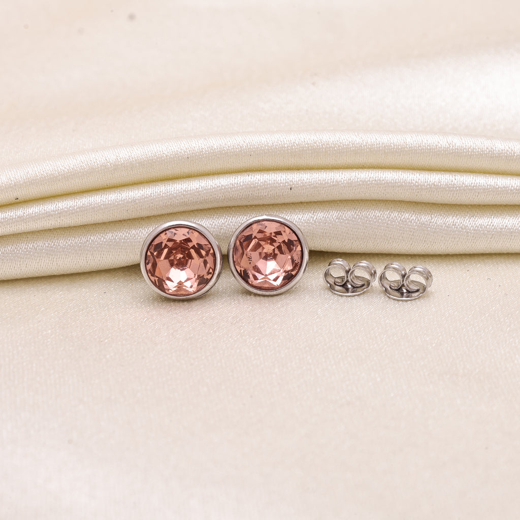 925 Sterling Silver Pink Round Stud Earrings |Minimalist Studs