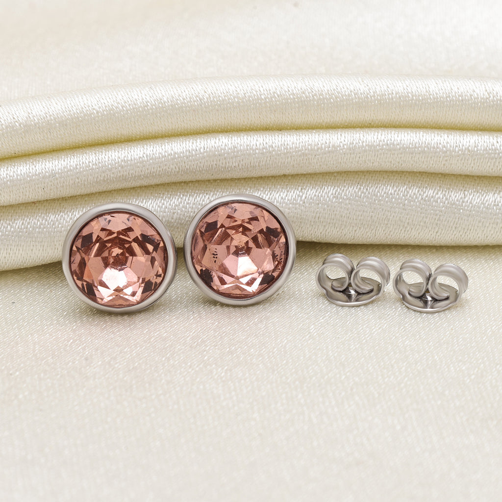 925 Sterling Silver Pink Round Stud Earrings |Minimalist Studs