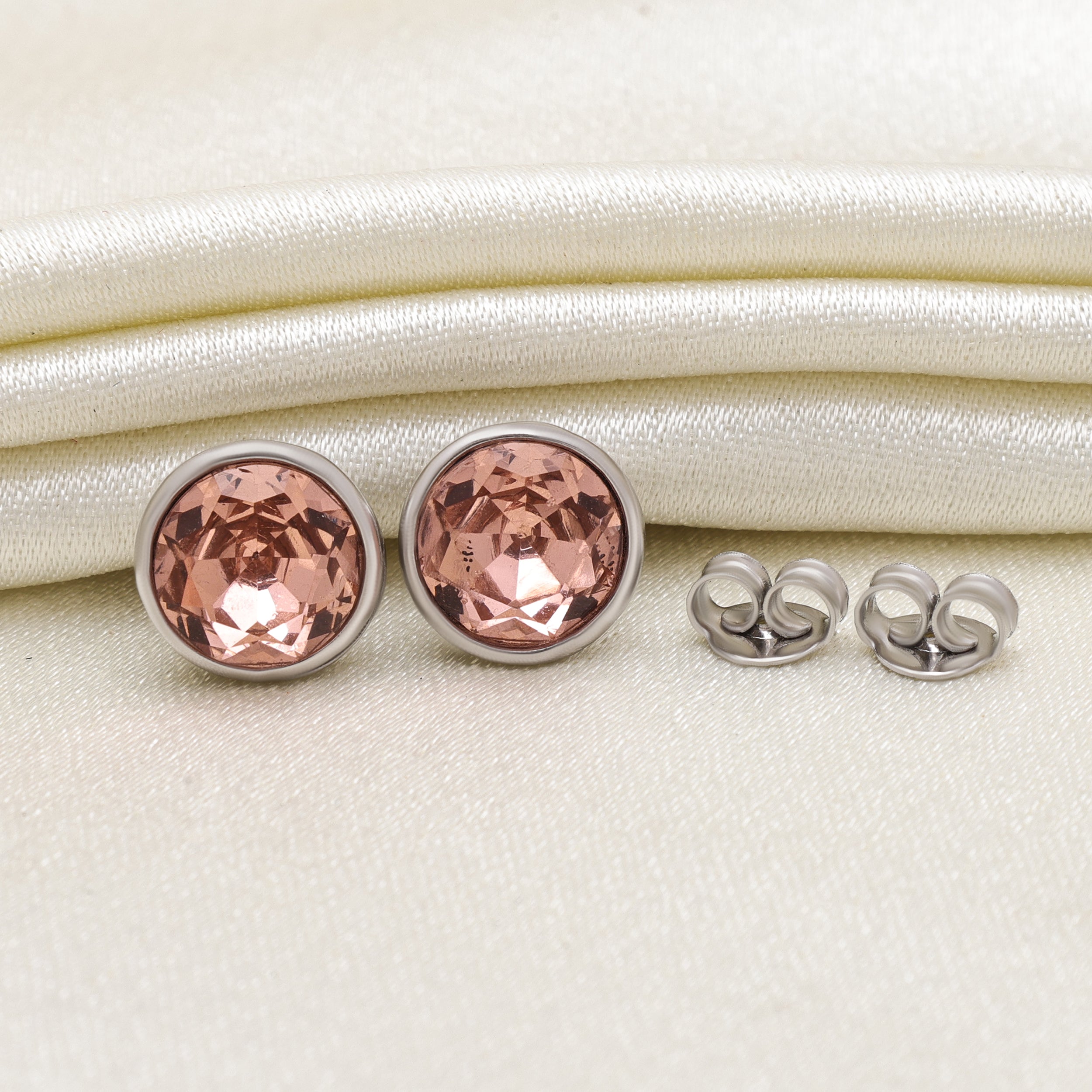 925 Sterling Silver Pink Round Stud Earrings |Minimalist Studs