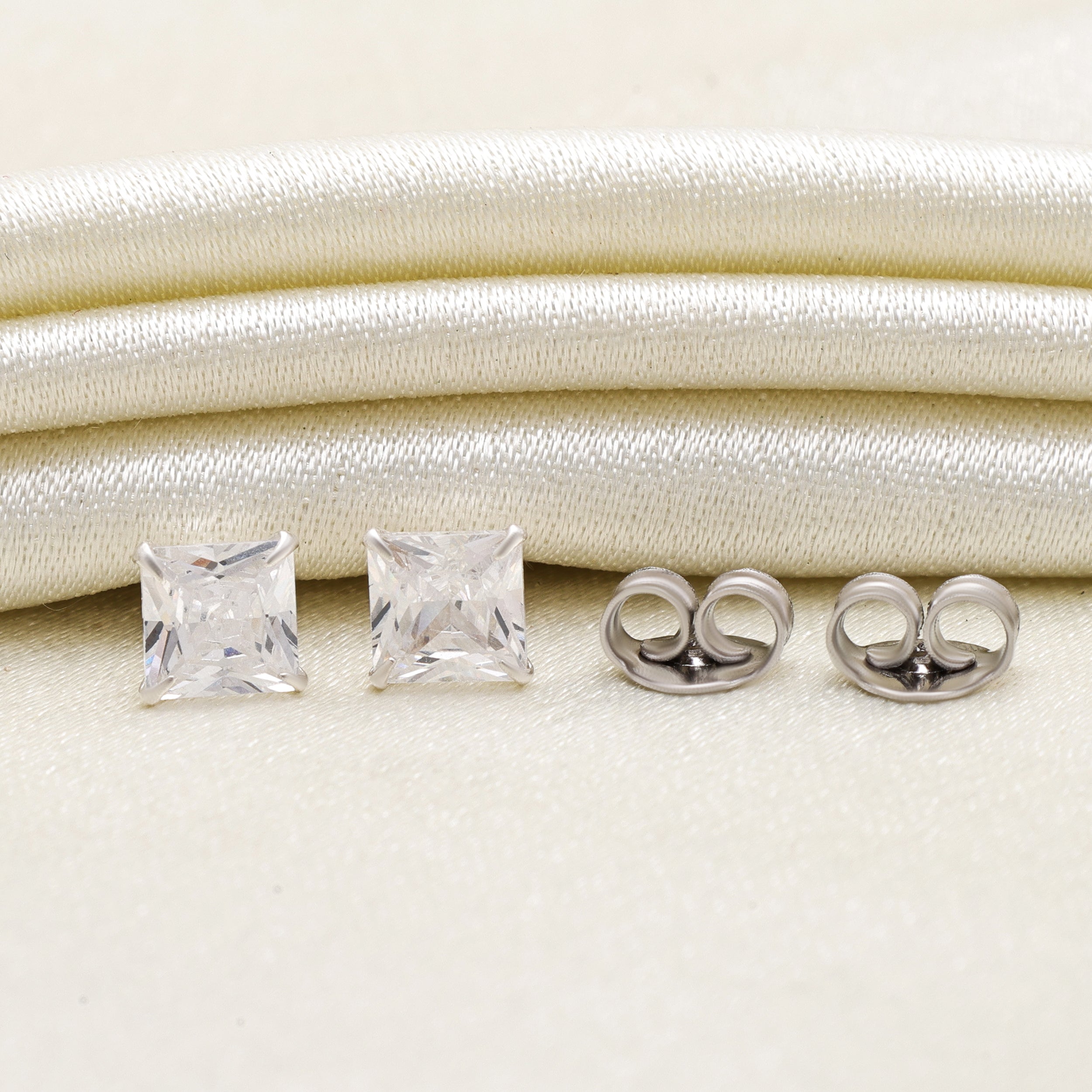 925 Sterling Silver Princess Cut CZ Stud Earrings | Brilliant Clear CZ Square Earrings