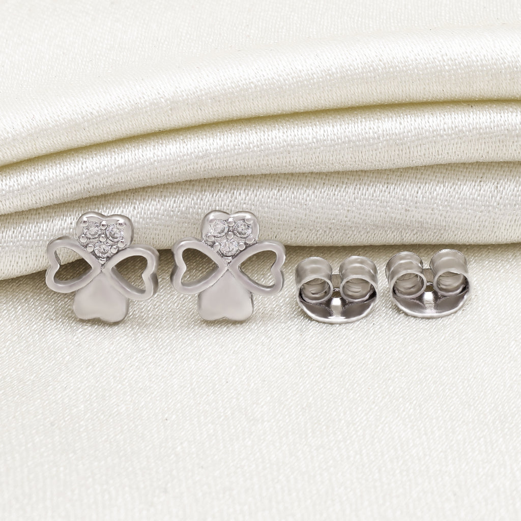925 Sterling Silver Heart Stud Earrings with Cubic Zirconia Studs
