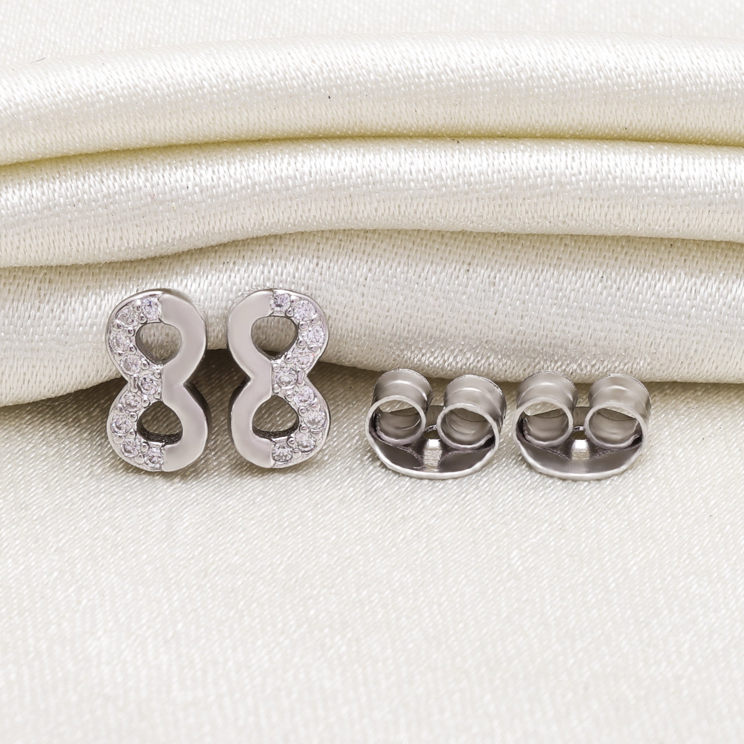 925 Sterling Silver Infinity Earrings | Cubic Zirconia Studs