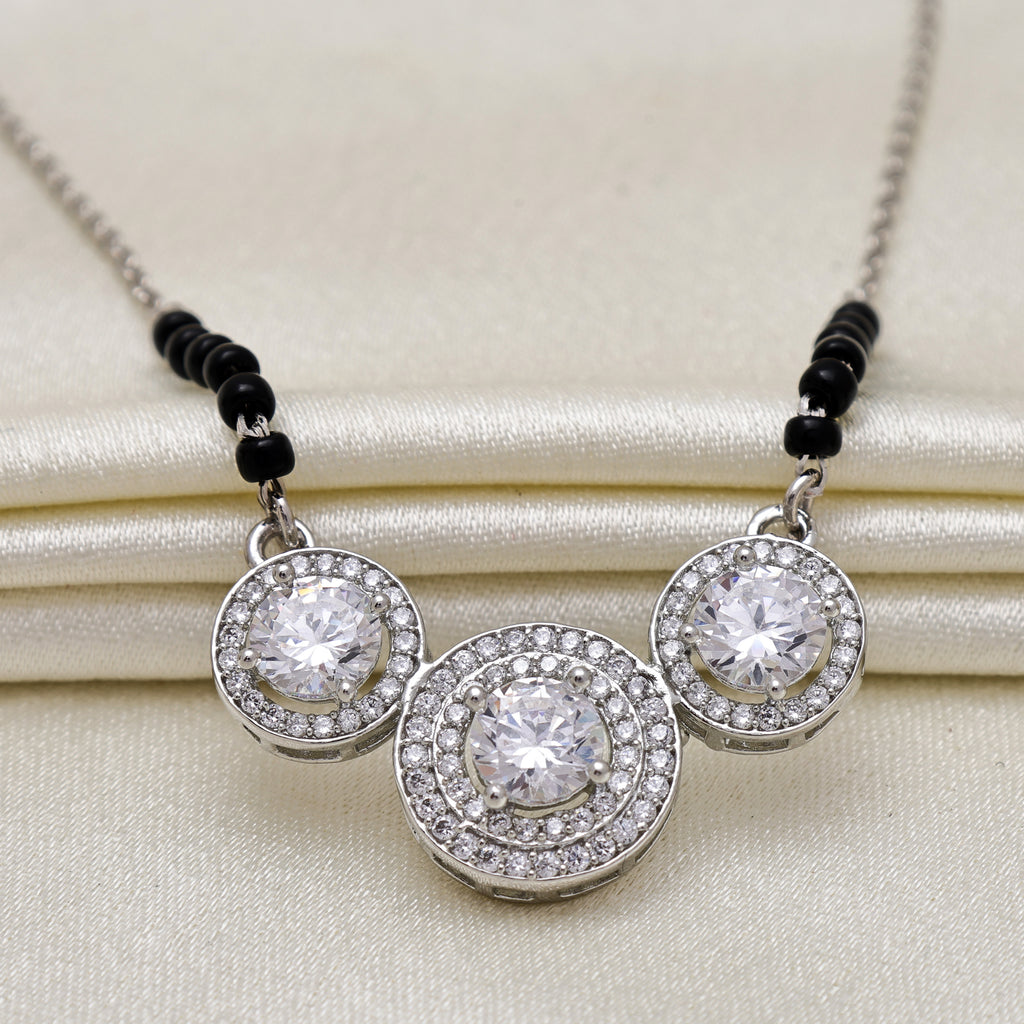 925 Sterling Silver Mangalsutra Necklace – Round Brilliant Cubic Zirconia Pendant