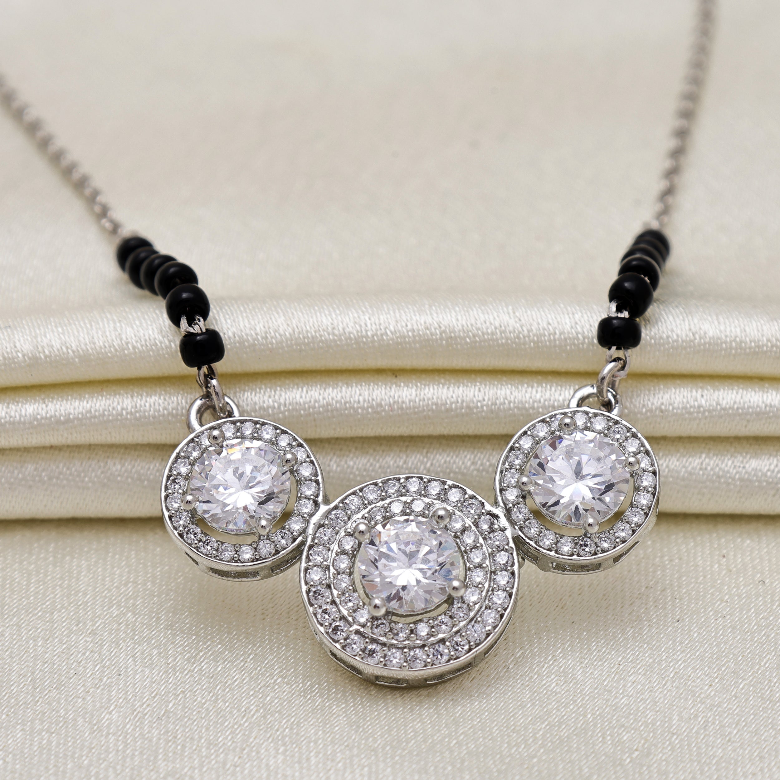 925 Sterling Silver Mangalsutra Necklace – Round Brilliant Cubic Zirconia Pendant