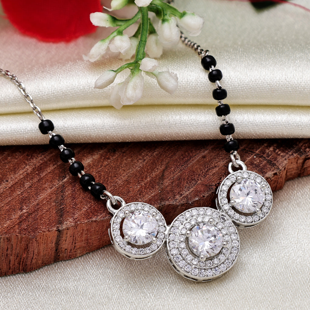 925 Sterling Silver Mangalsutra Necklace – Round Brilliant Cubic Zirconia Pendant