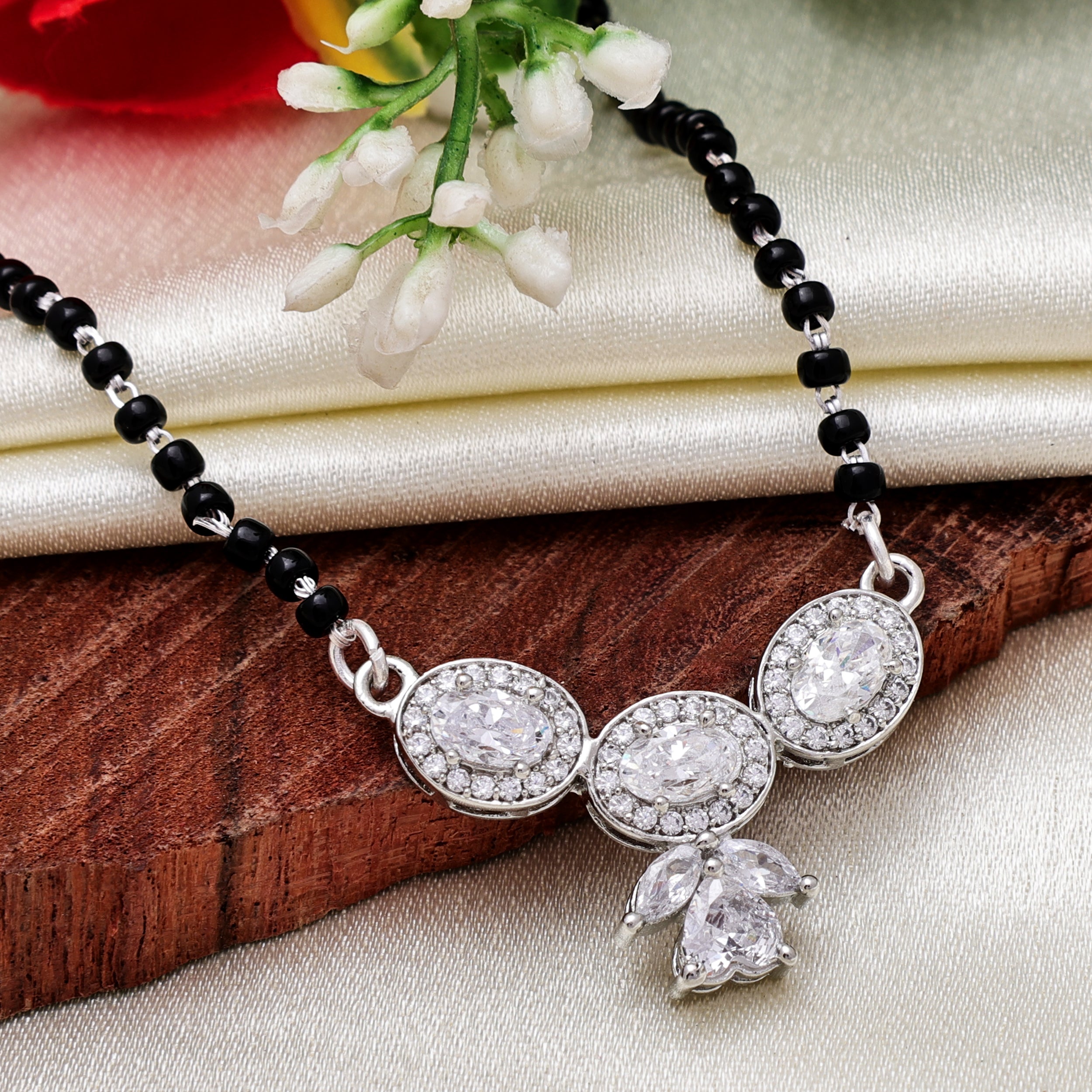 925 Sterling Silver Mangalsutra | Brilliant Round Cubic Zirconia Pendant