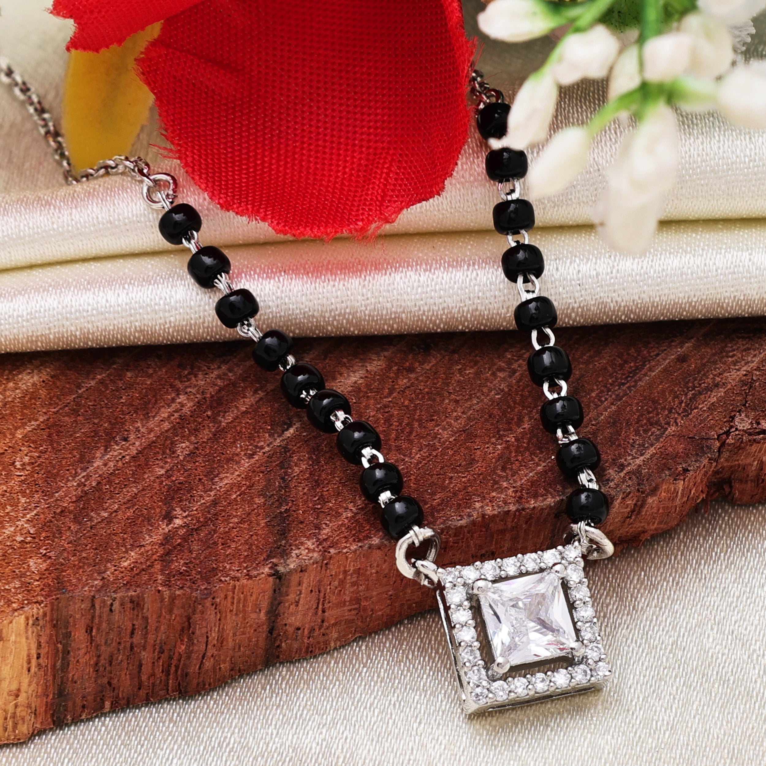 925 Sterling Silver Mangalsutra Chain |Black Beads Necklace