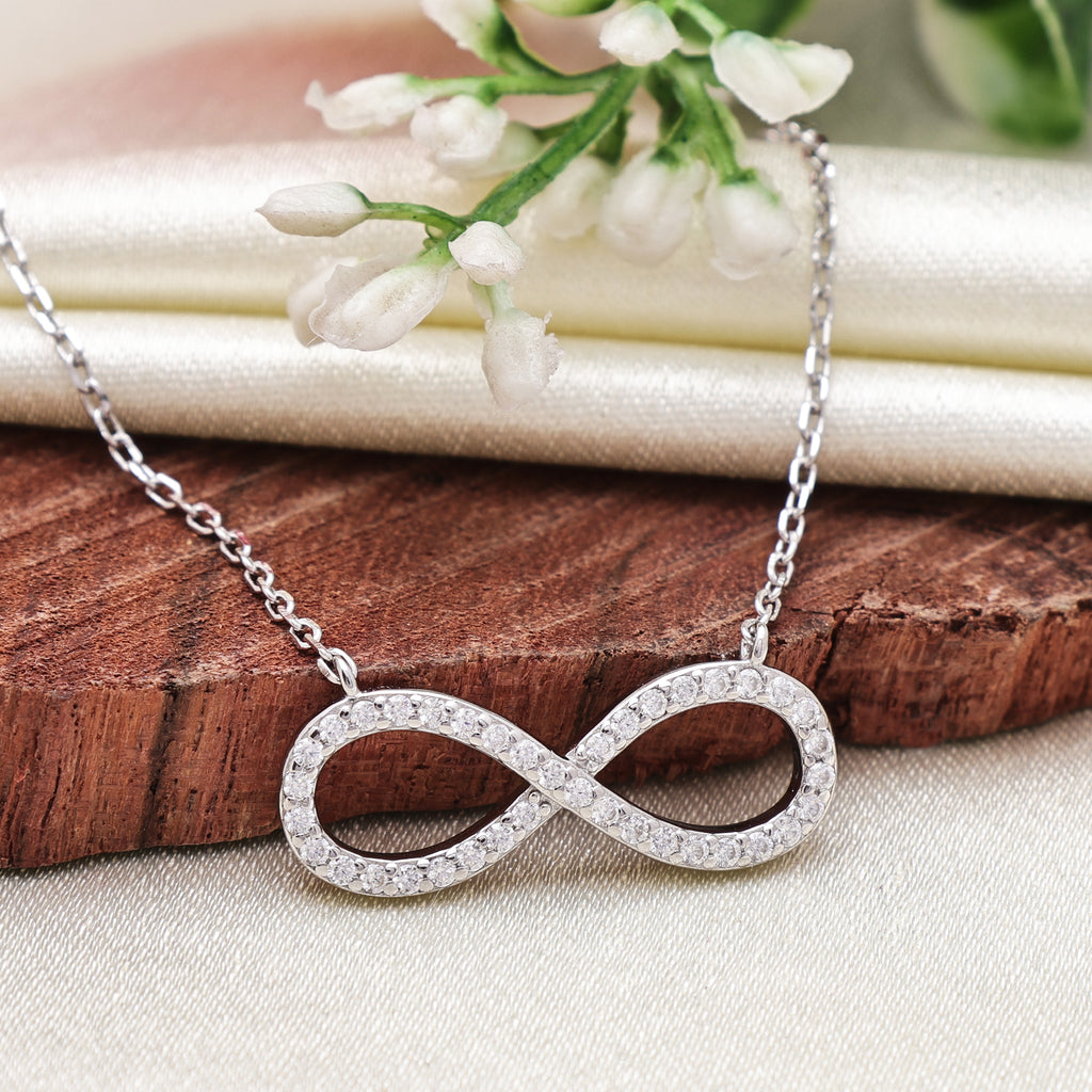 925 Sterling Silver Infinity Necklace| Dainty CZ Infinity Pendant necklace