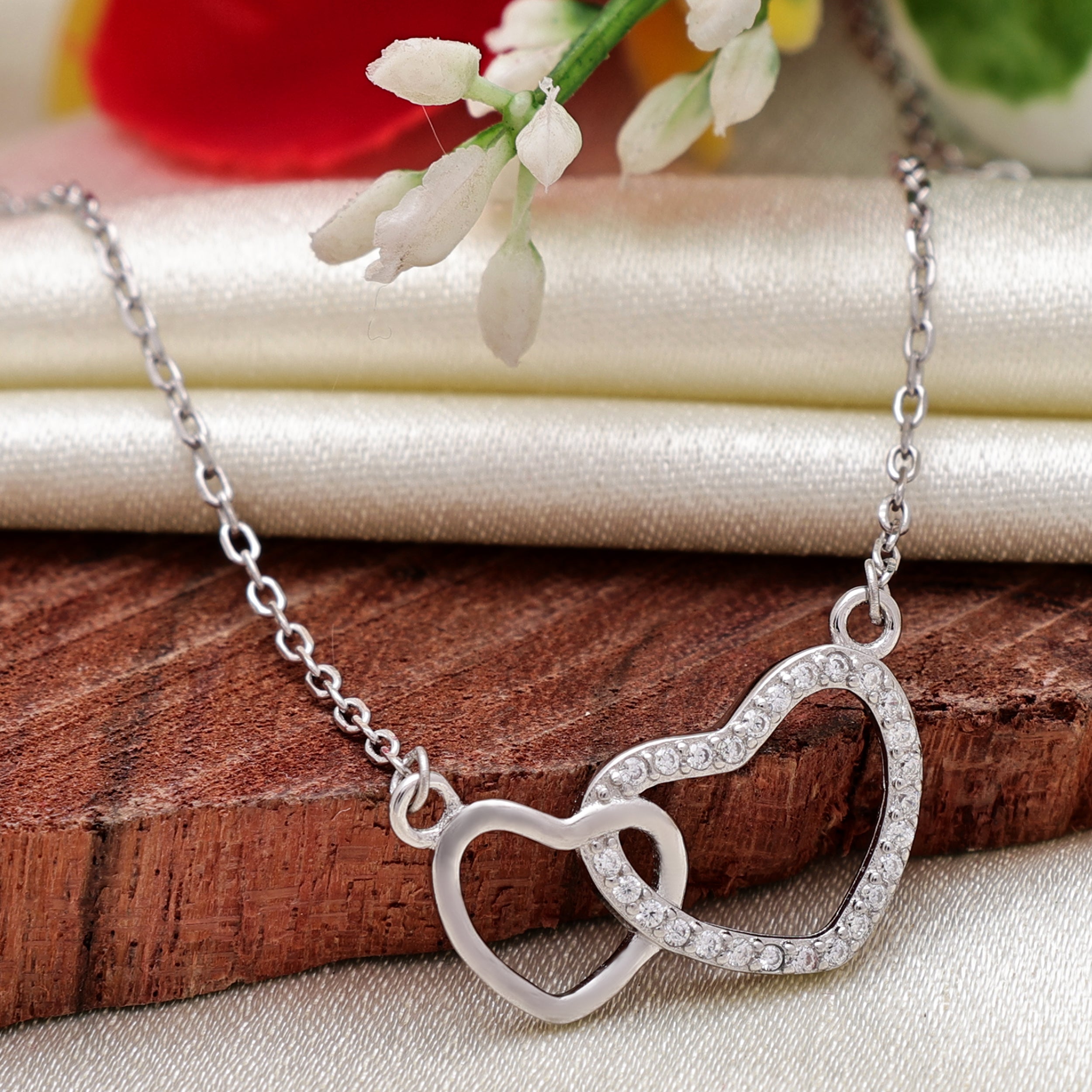 925 Sterling Silver Heart Necklace | Brilliant Round Cubic Zirconia Pendant