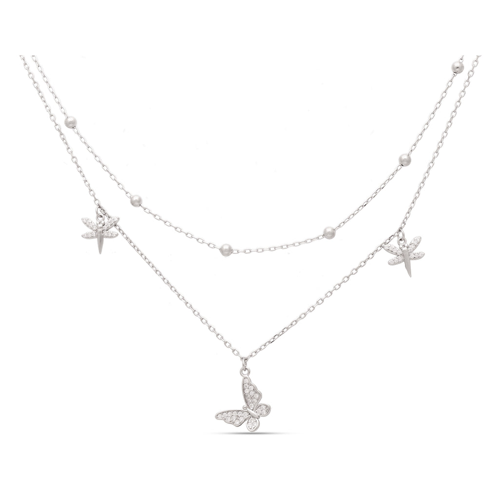 925 Sterling Silver Layered Necklace |Butterfly & Dragonfly Pendant
