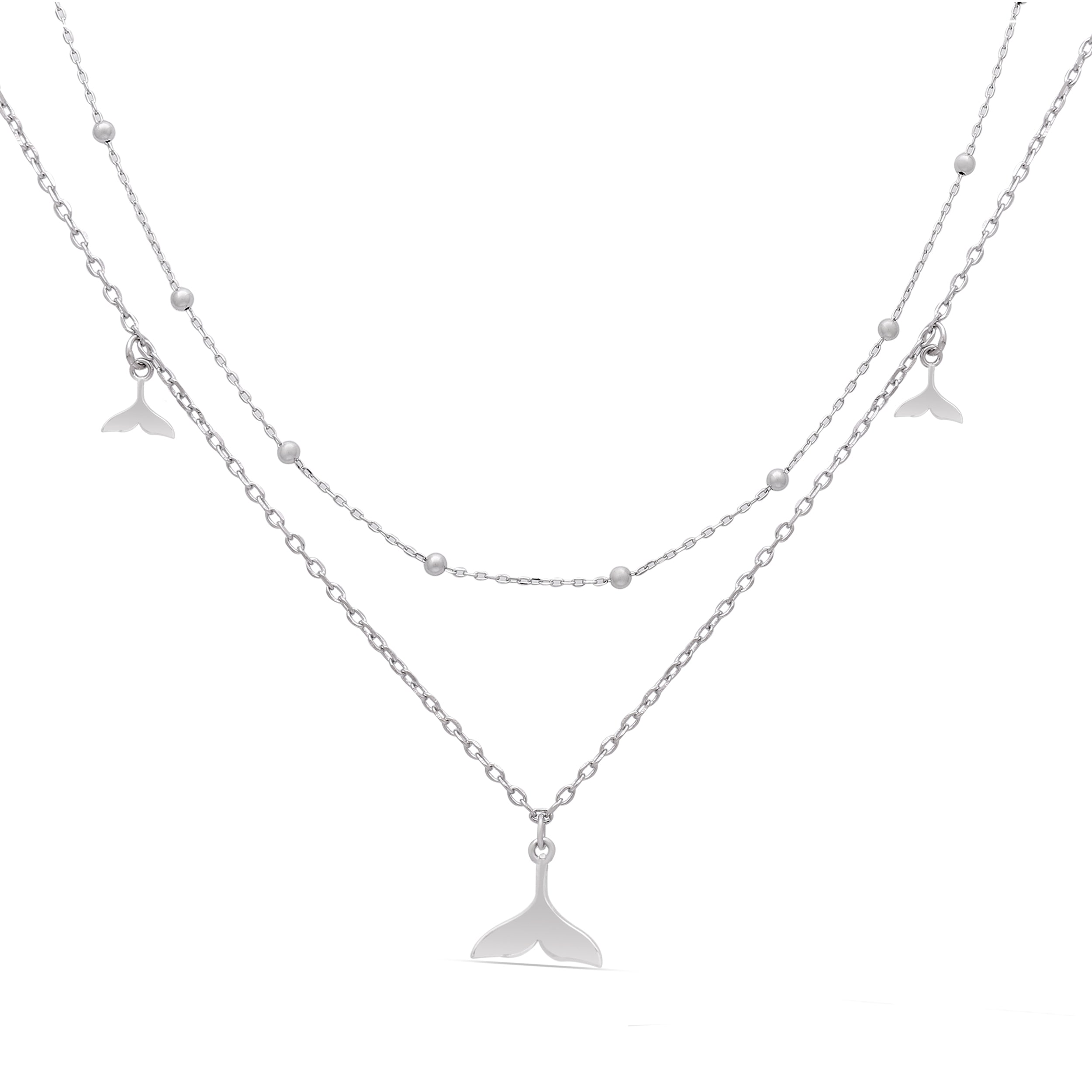 925 Sterling Silver Whale Tail Necklace Set | Double Layered with Cubic Zirconia