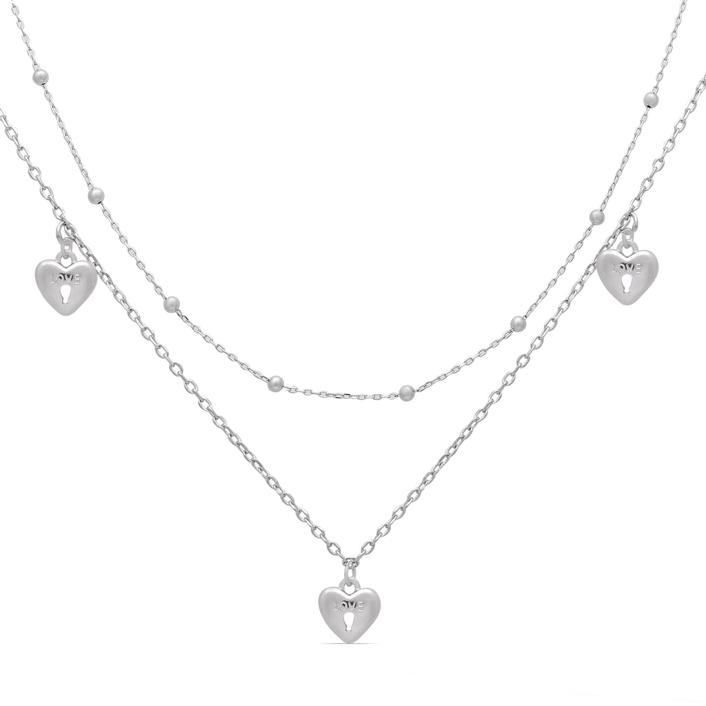 925 Sterling Silver Layered Necklace with Heart Lock Pendant