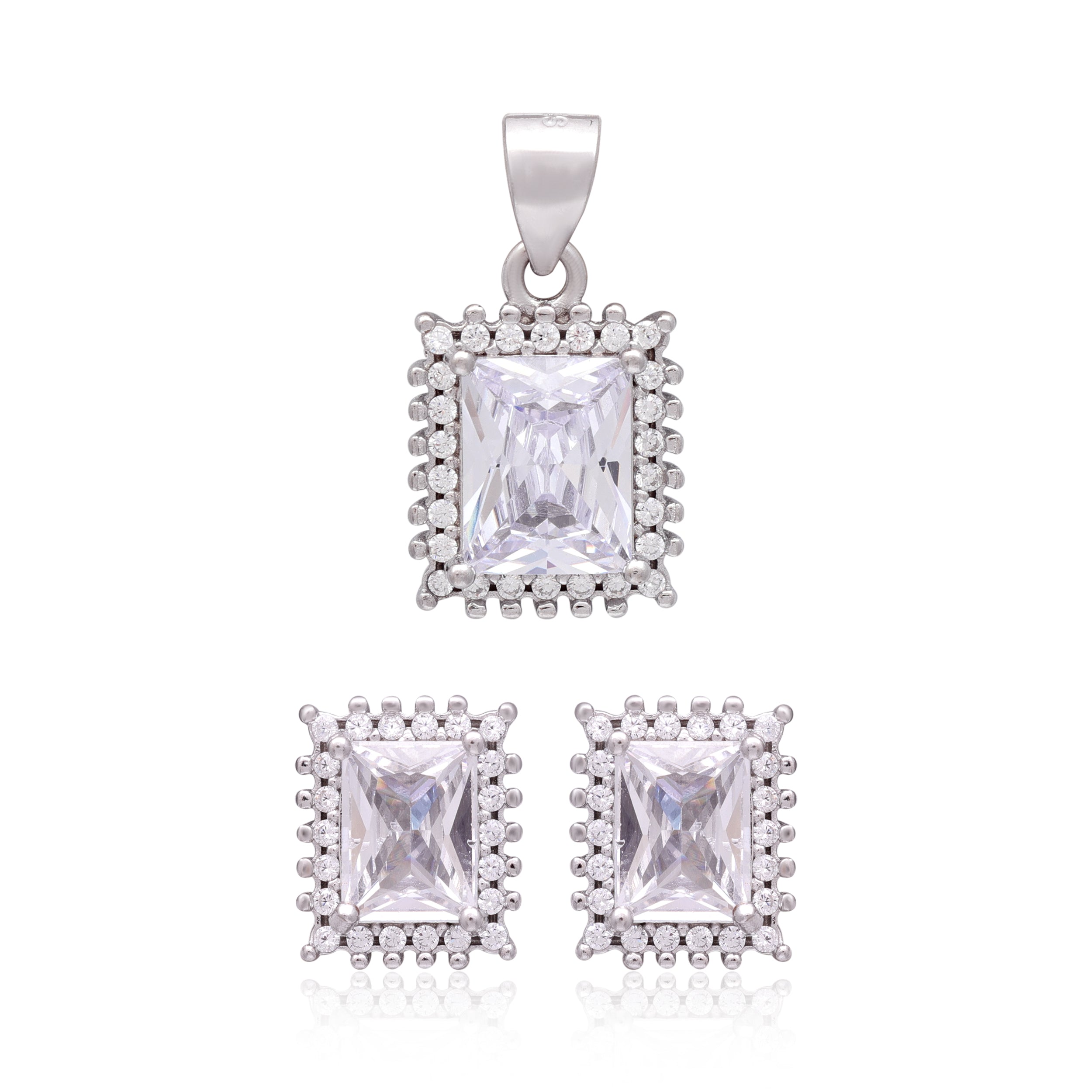 Modern Silver Pendant & Earrings Set– 925 Sterling Silver