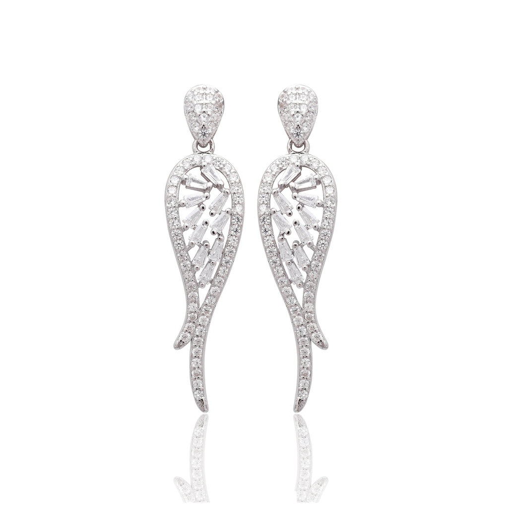 925 Sterling Silver Angel Wing Earrings | Cubic Zirconia Drop Earrings