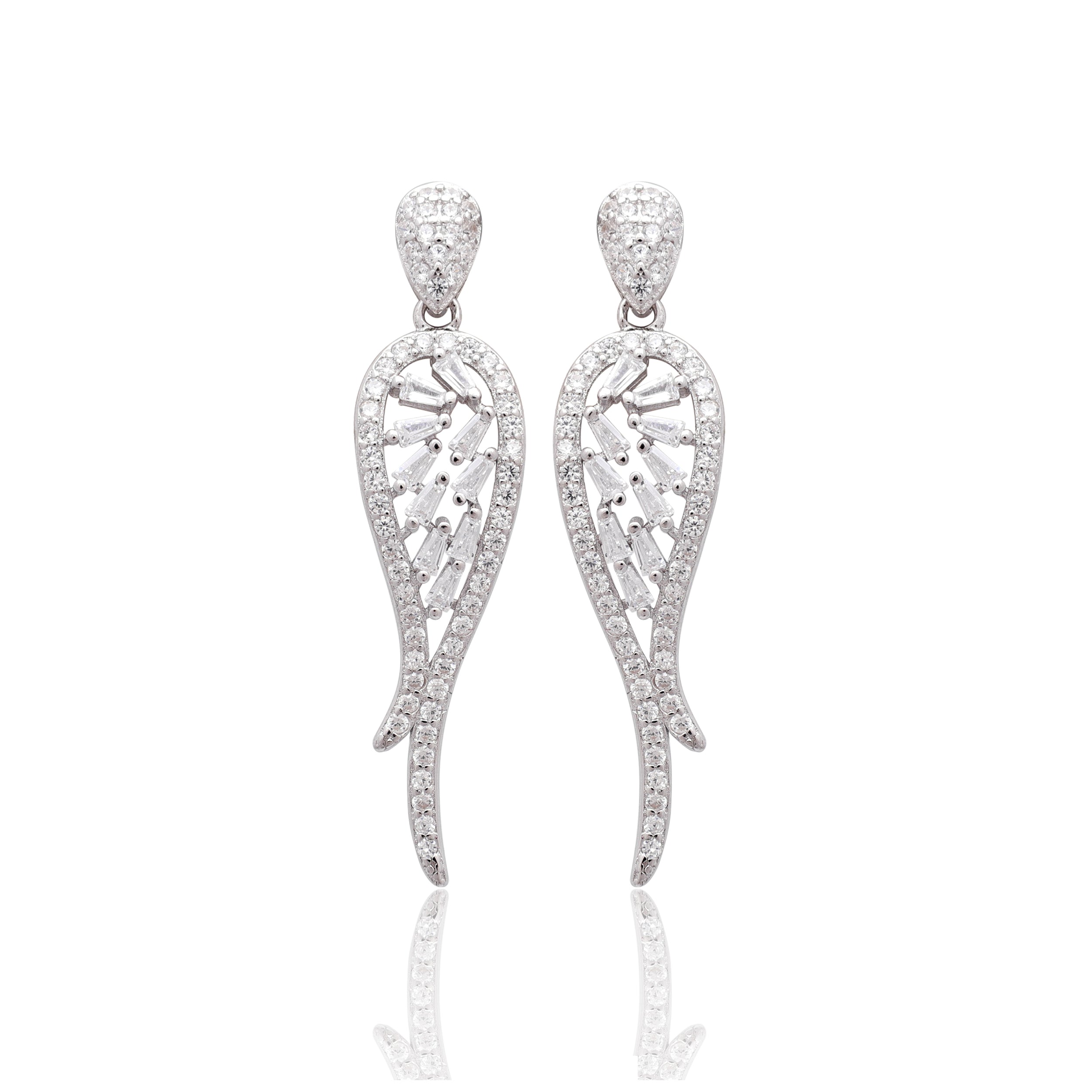 925 Sterling Silver Angel Wing Earrings | Cubic Zirconia Drop Earrings