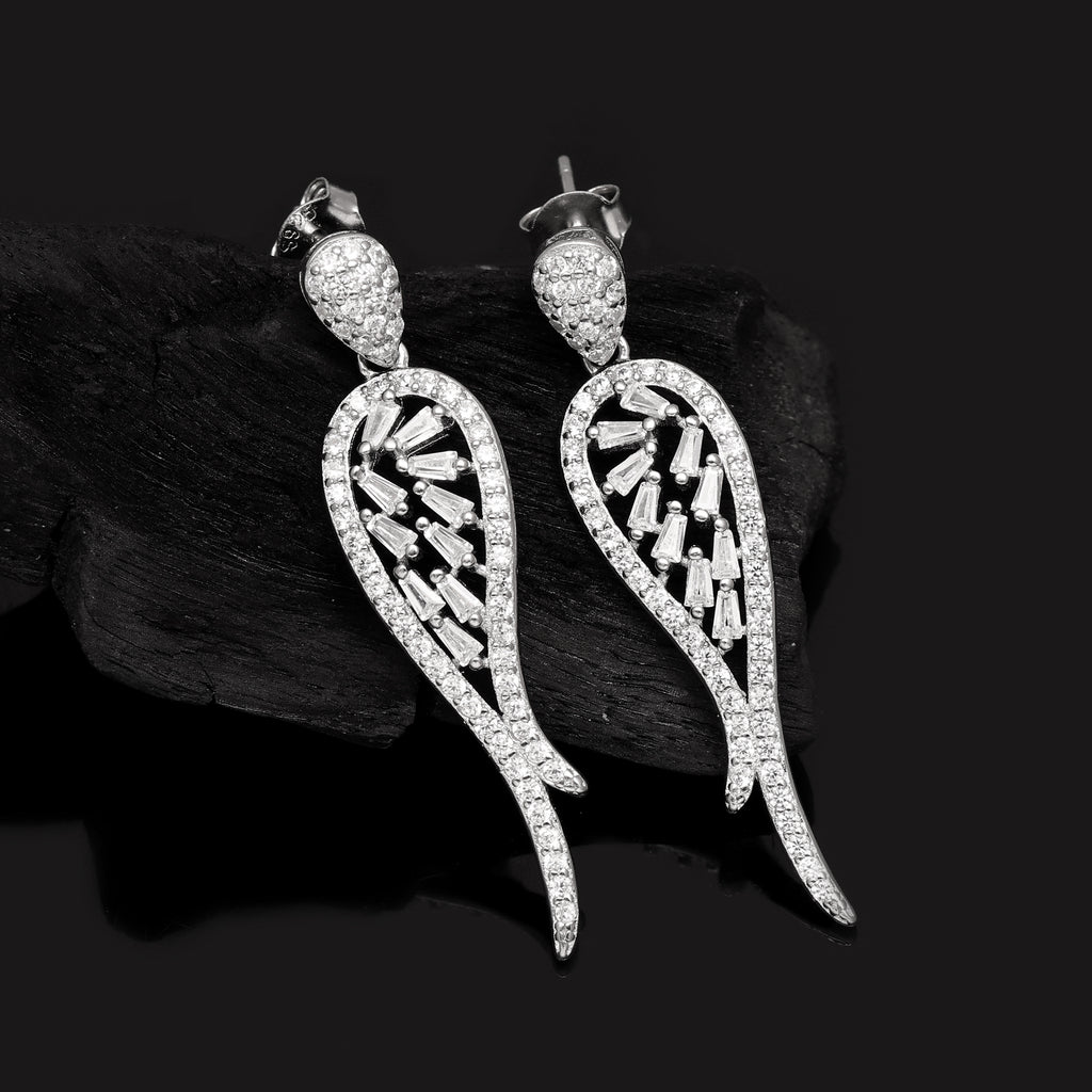 925 Sterling Silver Angel Wing Earrings | Cubic Zirconia Drop Earrings