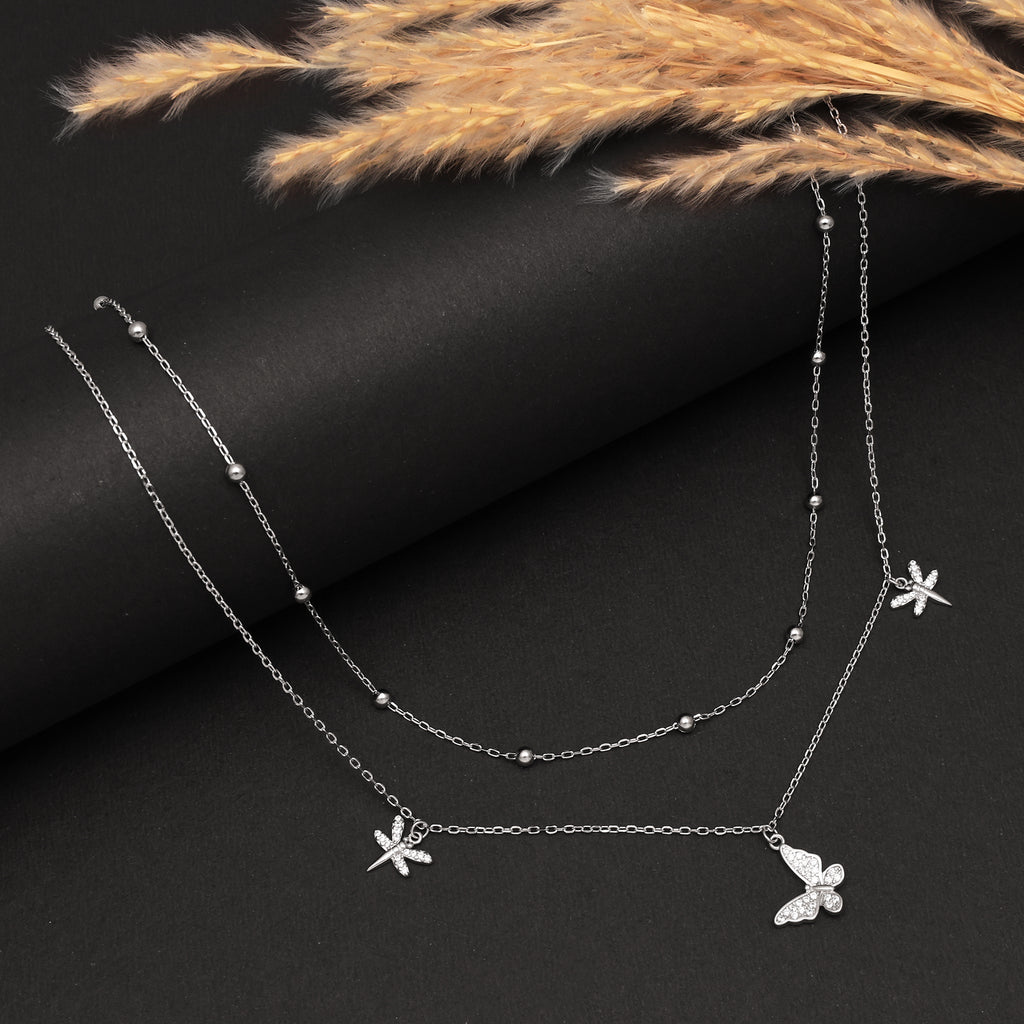 925 Sterling Silver Layered Necklace |Butterfly & Dragonfly Pendant