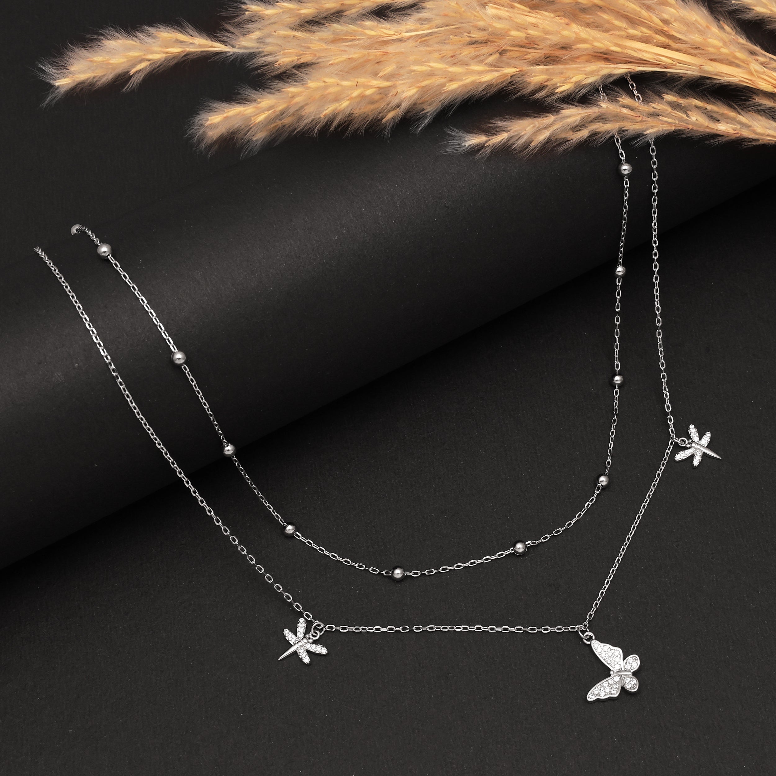 925 Sterling Silver Layered Necklace |Butterfly & Dragonfly Pendant