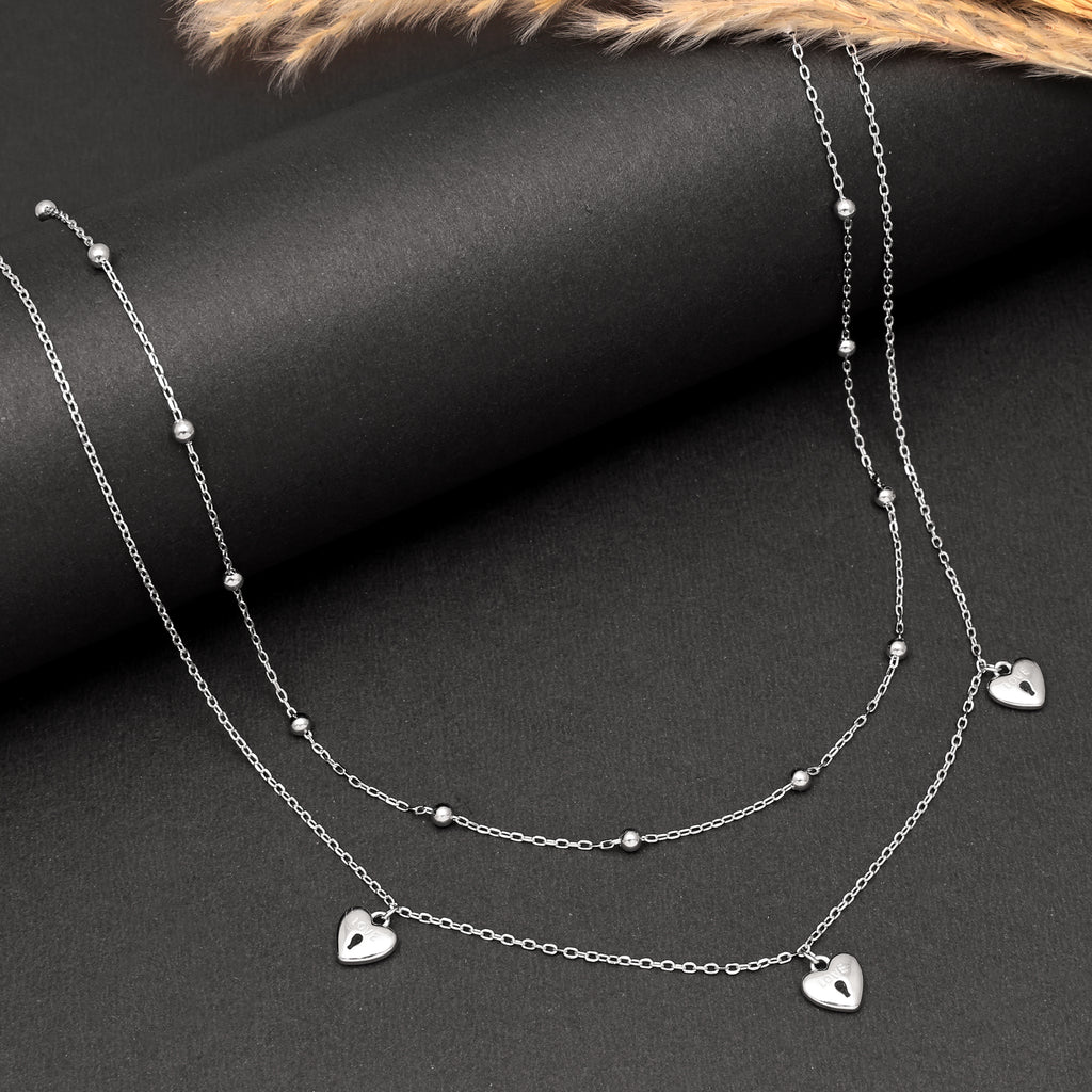 925 Sterling Silver Layered Necklace with Heart Lock Pendant