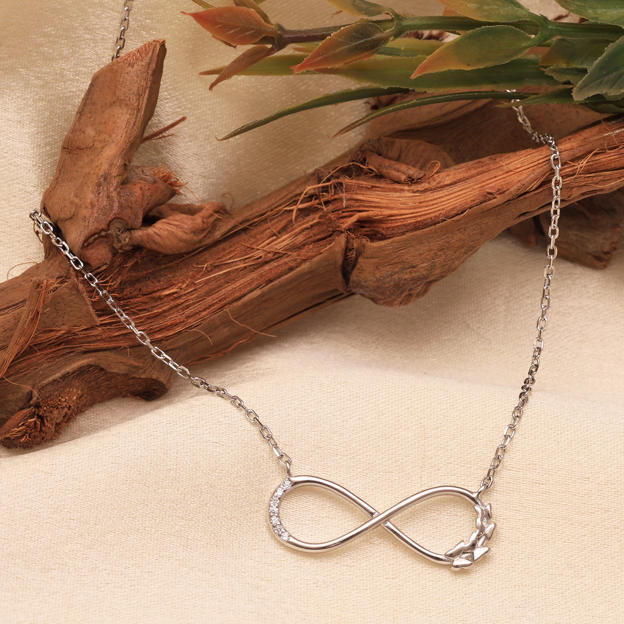 925 Sterling Silver Infinity Necklace with Cubic Zirconia Accents