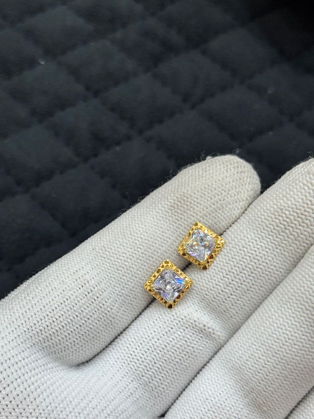 18k Gold Cubic Zirconia Studs With Push Backs | Minimal Statement Studs | Gemstone Studs | Gold Earrings