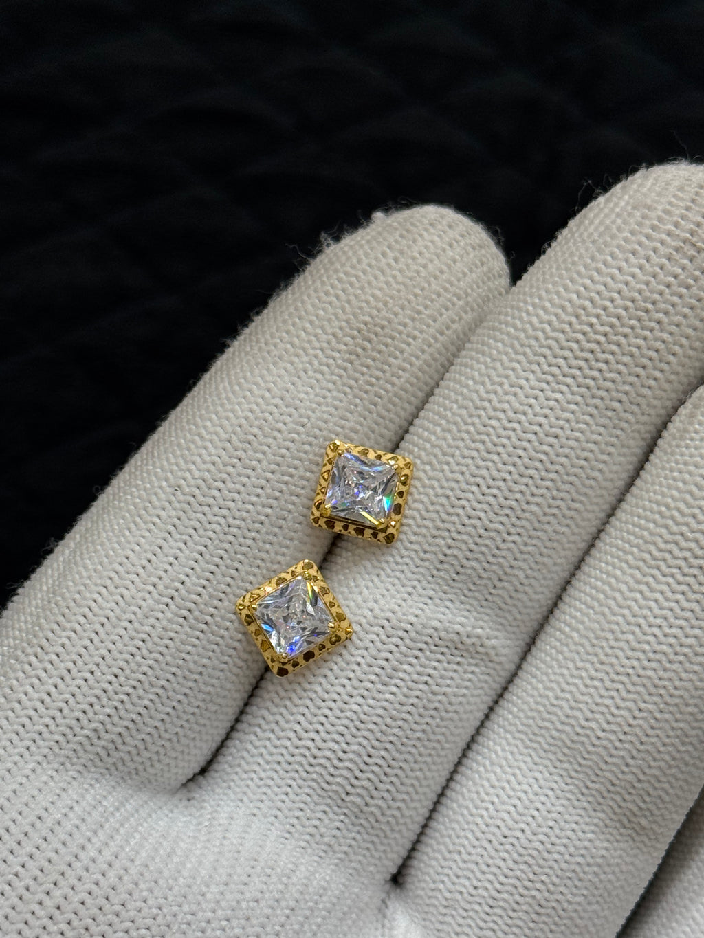 18k Gold Cubic Zirconia Studs With Push Backs | Minimal Statement Studs | Gemstone Studs | Gold Earrings