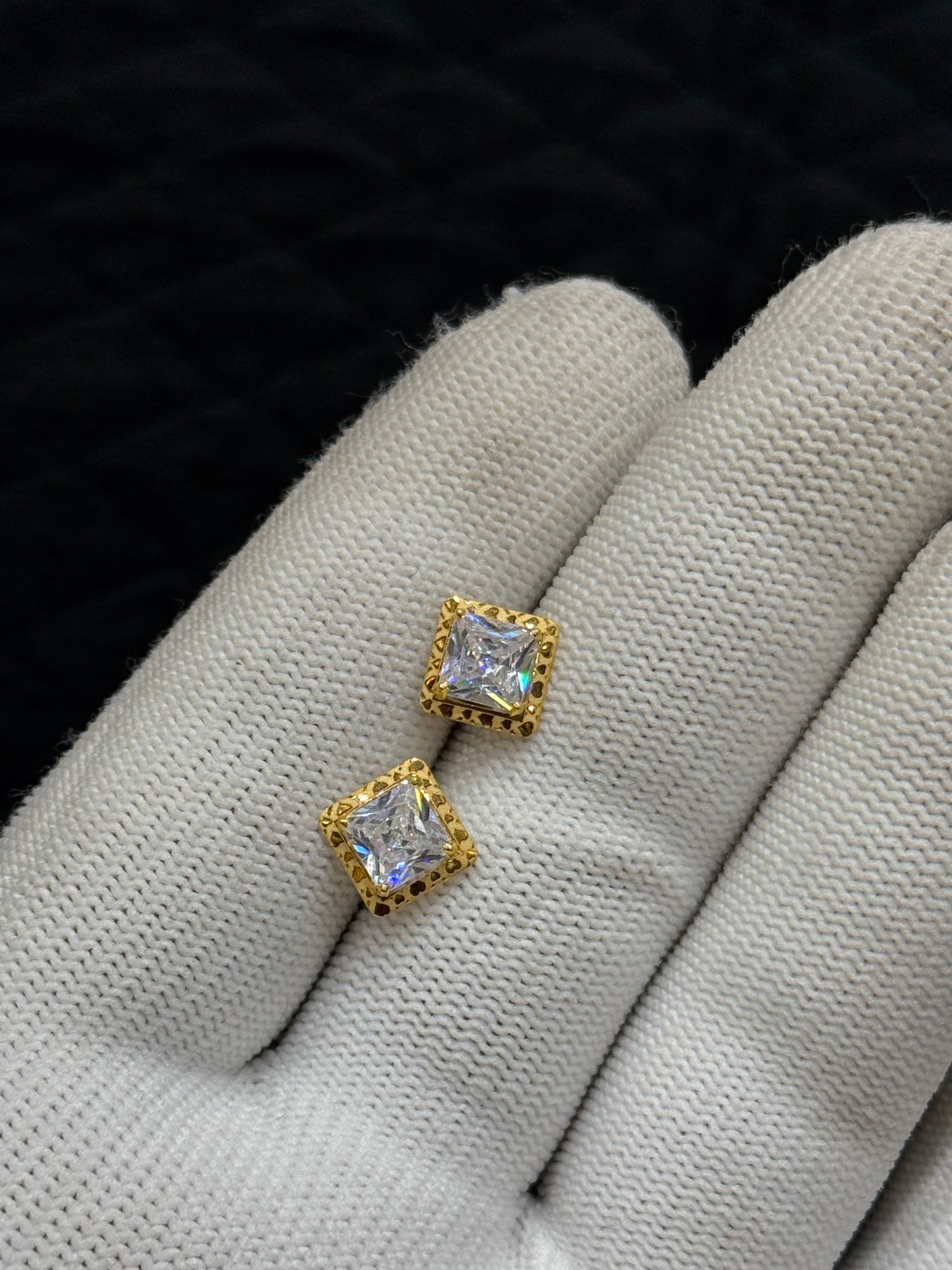 18k Gold Cubic Zirconia Studs With Push Backs | Minimal Statement Studs | Gemstone Studs | Gold Earrings