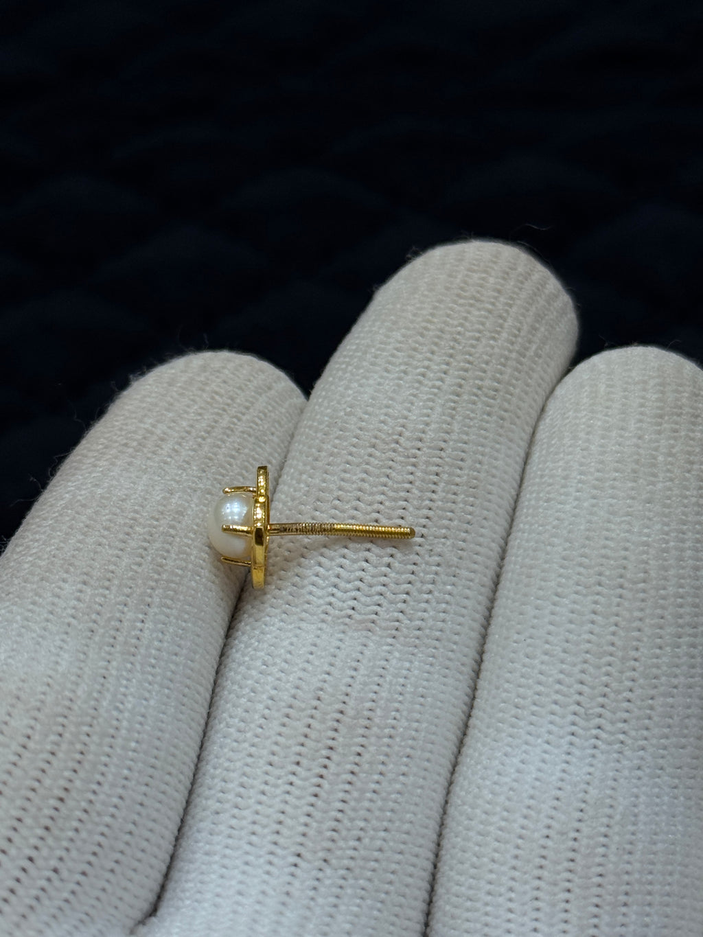 22KT Hallmarked Gold Earrings with Pearl and Round Brilliant Rhodium Detailing Everyday Wear