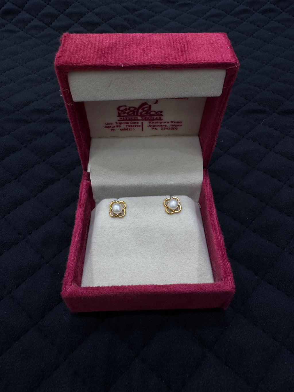 22KT Hallmarked Gold Earrings with Pearl and Round Brilliant Rhodium Detailing Everyday Wear