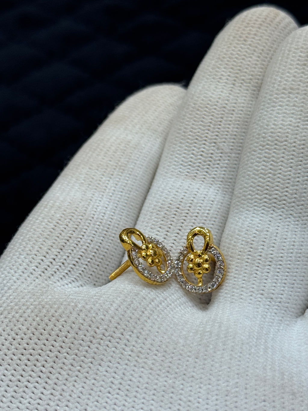 22KT Hallmarked Gold Stud Earrings with Brilliant CZ Stone Minimal Jewellery