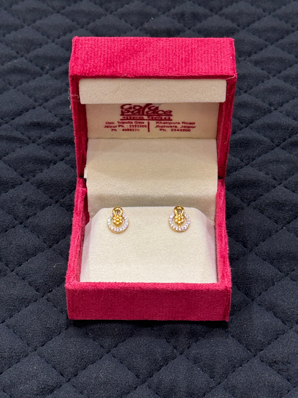 22KT Hallmarked Gold Stud Earrings with Brilliant CZ Stone Minimal Jewellery