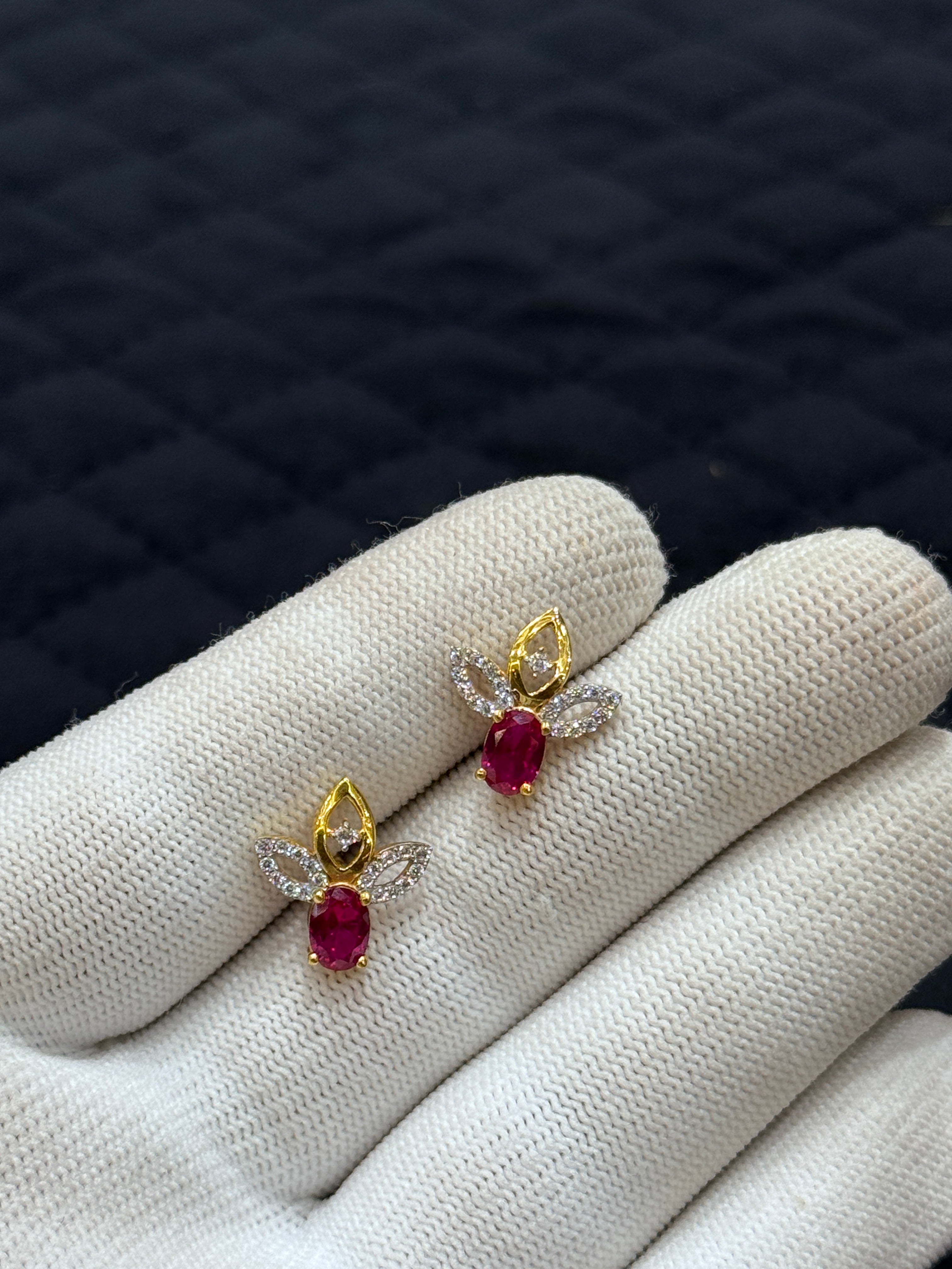 High-Quality 22KT Gold Stud Earrings with Cubic Zirconia Leaf Design