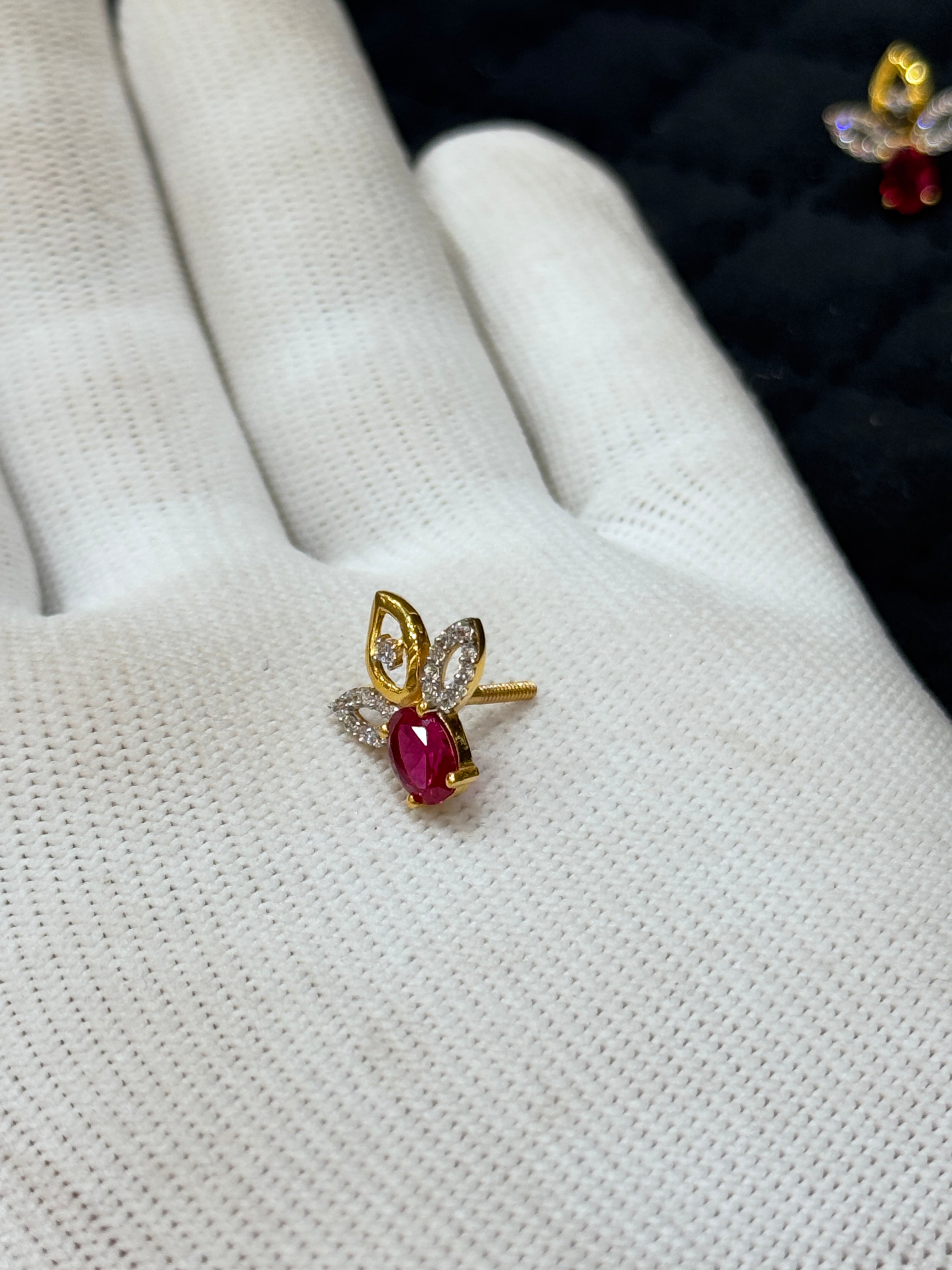 High-Quality 22KT Gold Stud Earrings with Cubic Zirconia Leaf Design