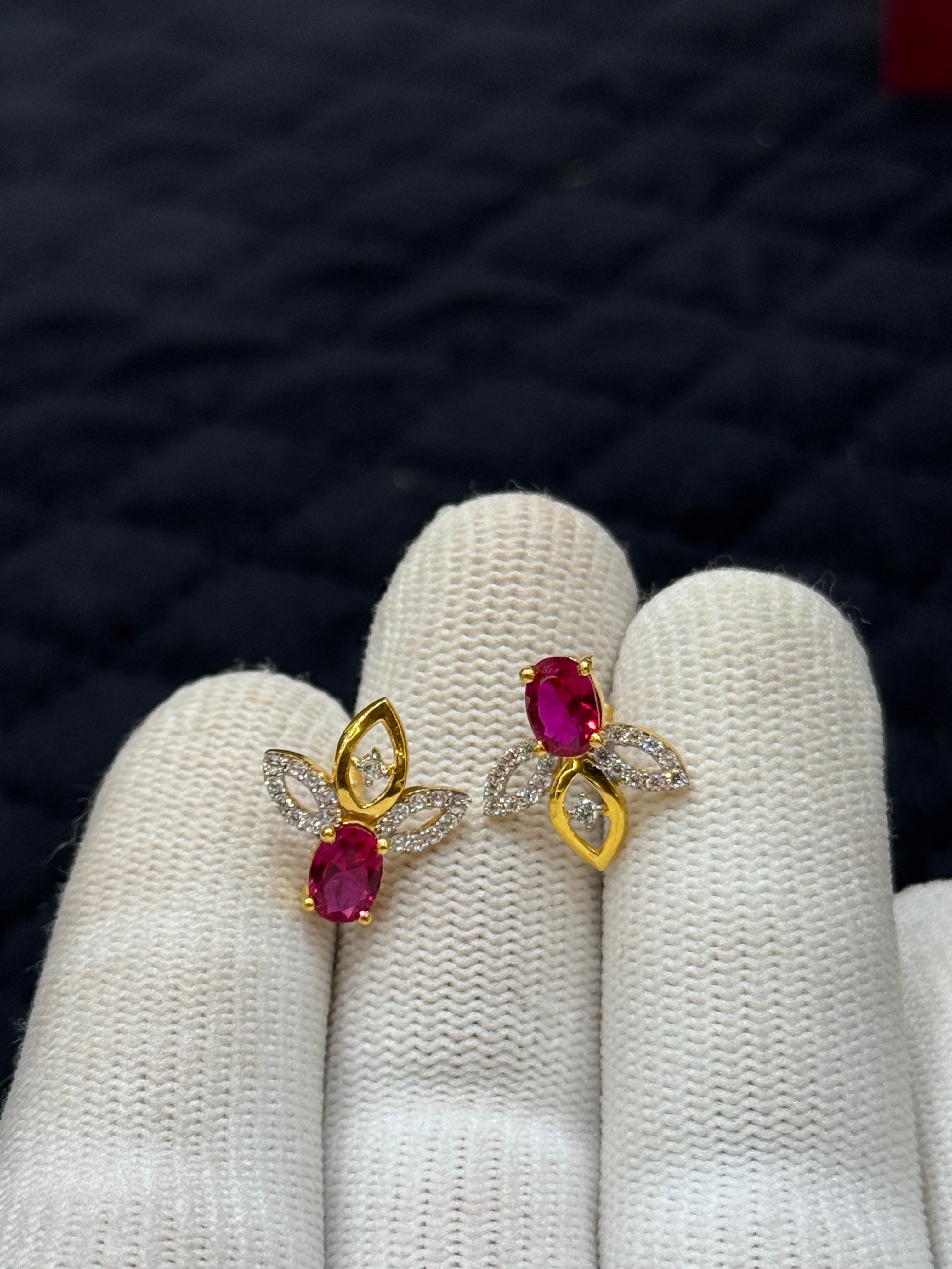 High-Quality 22KT Gold Stud Earrings with Cubic Zirconia Leaf Design