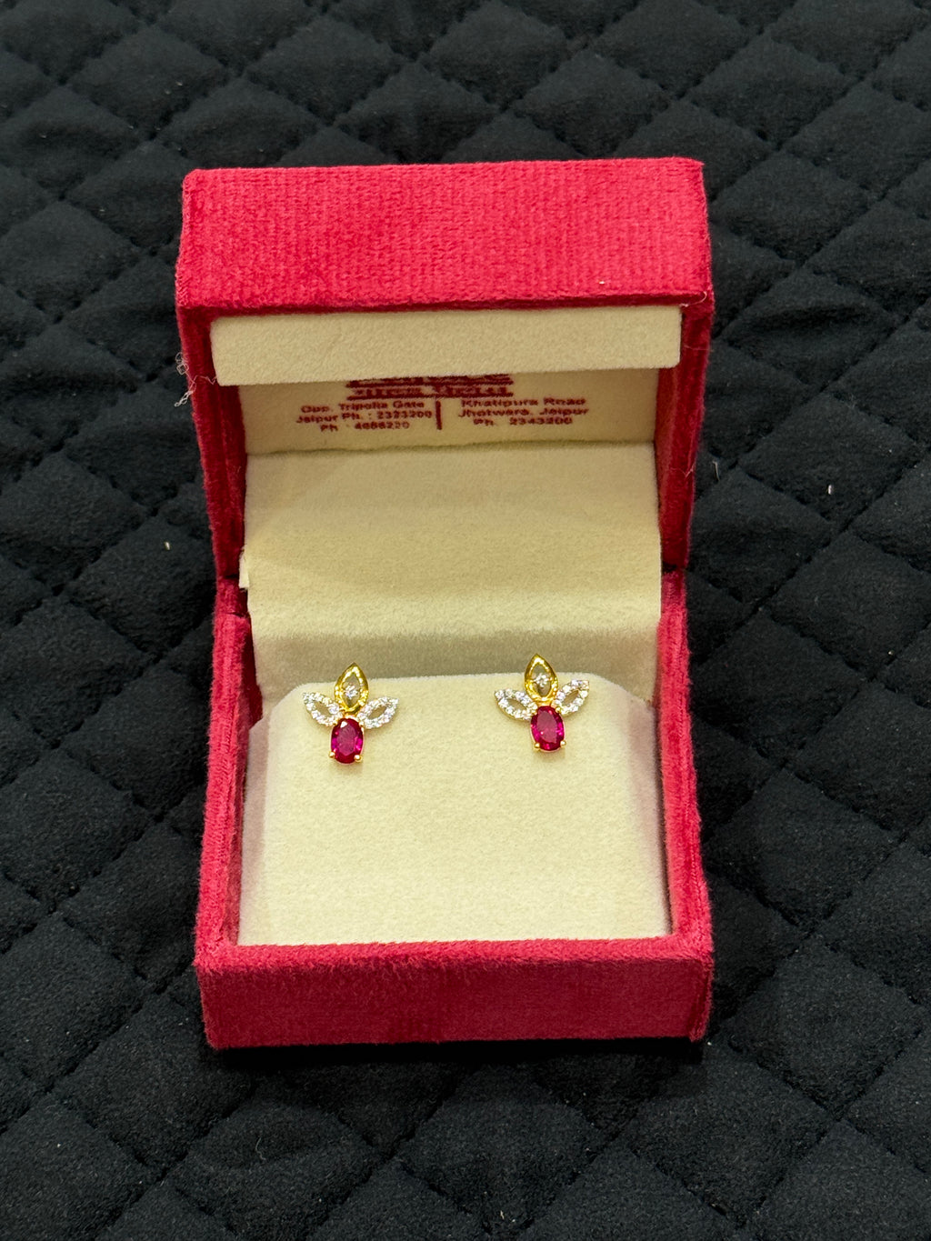 High-Quality 22KT Gold Stud Earrings with Cubic Zirconia Leaf Design