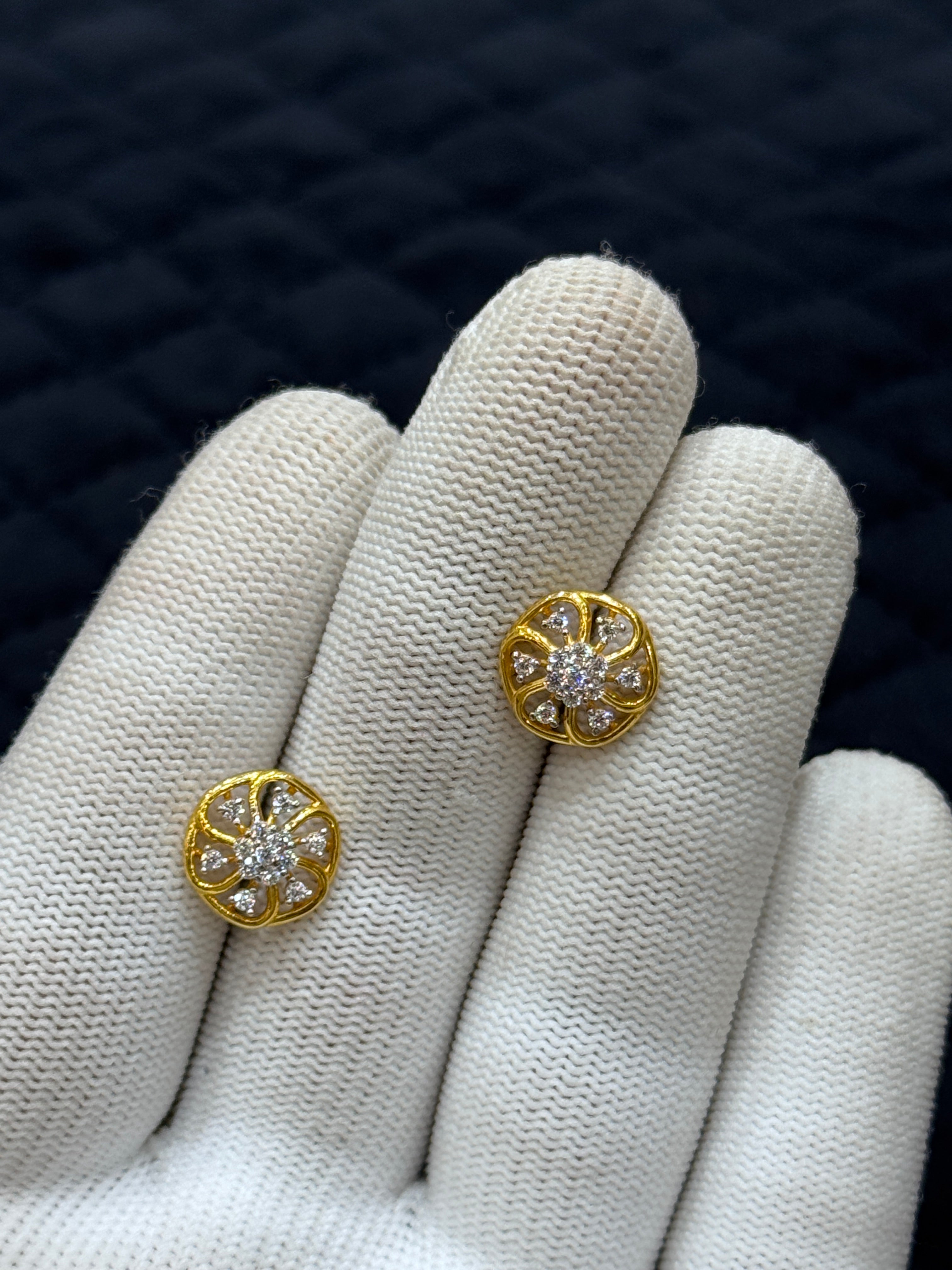 Lightweight 22KT Gold CZ Studs for Daily Wear Minimal Jewellery