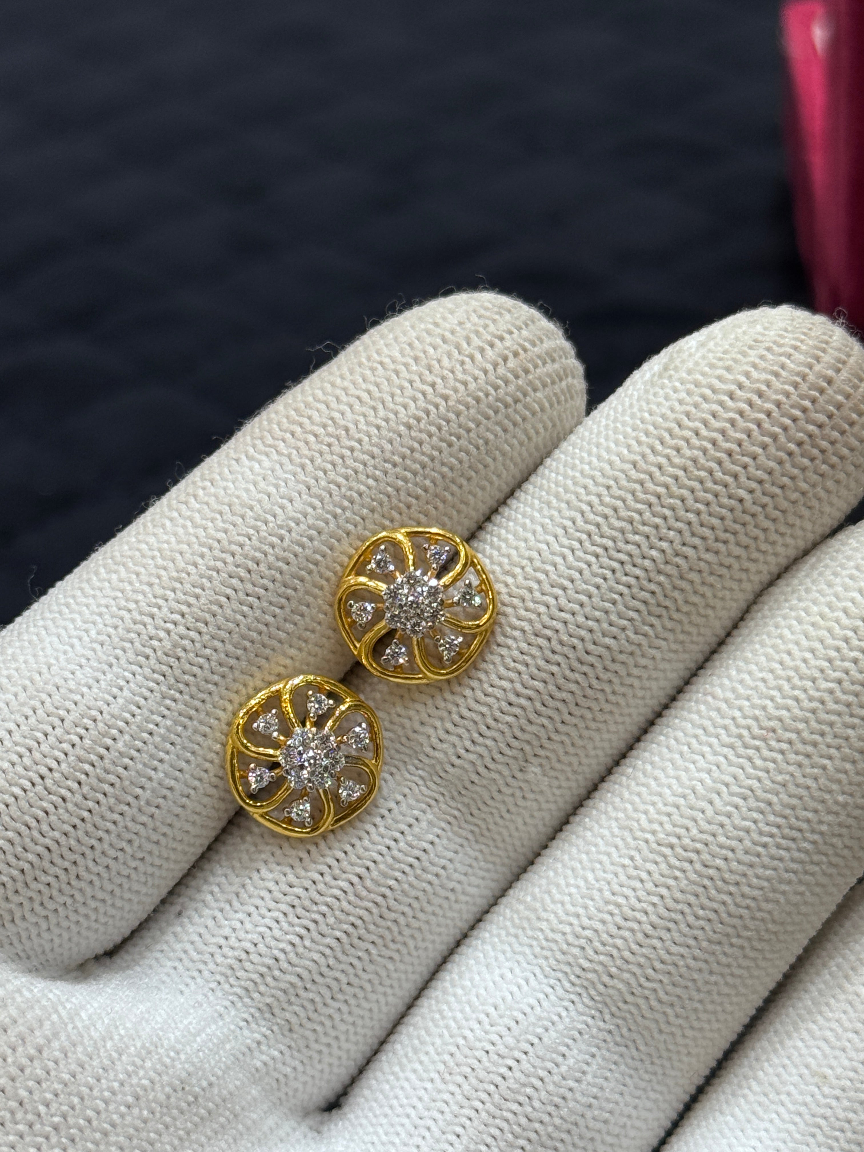Lightweight 22KT Gold CZ Studs for Daily Wear Minimal Jewellery